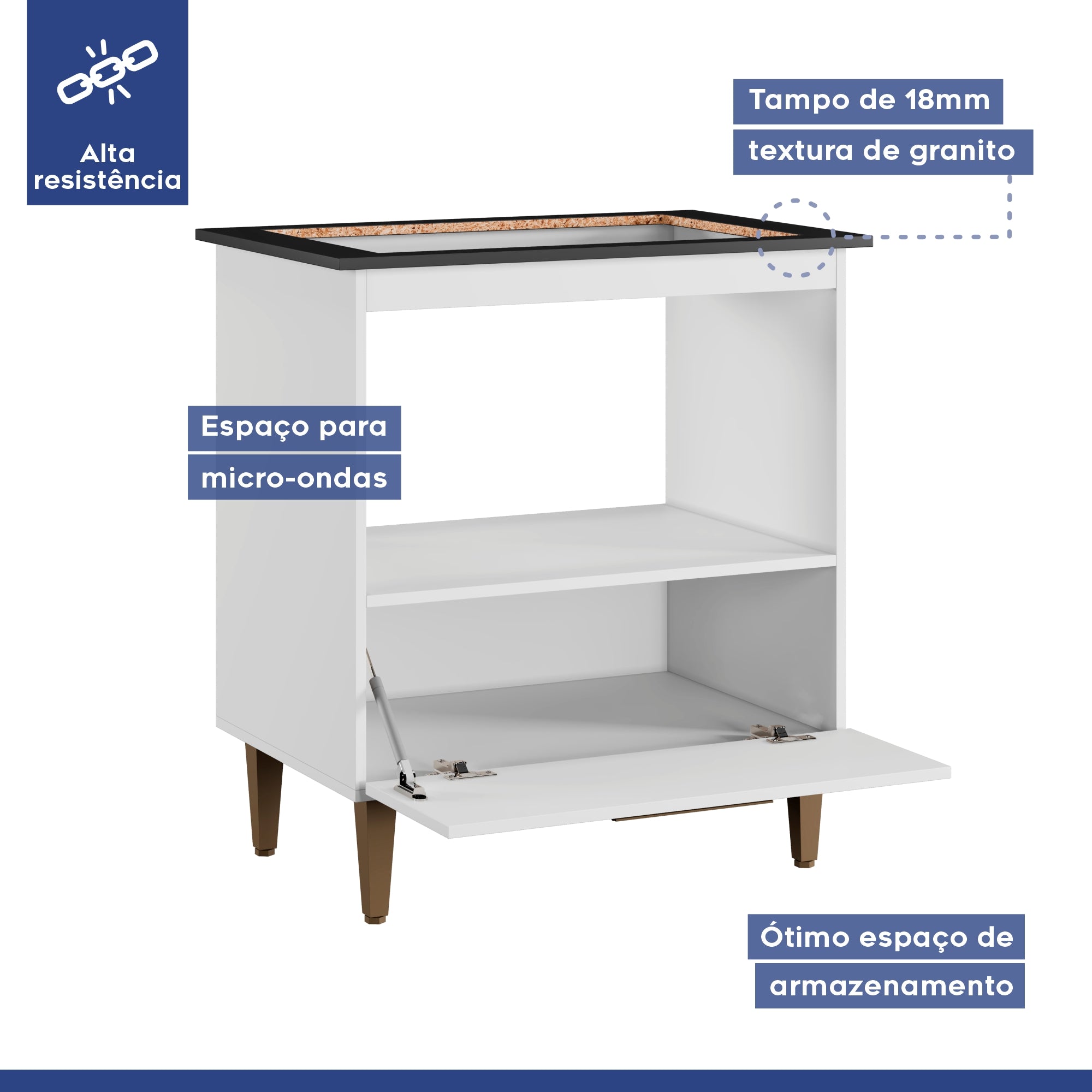 Balcão Cooktop Eliz 1 Porta 5 Bocas Branco Kaiki Móveis