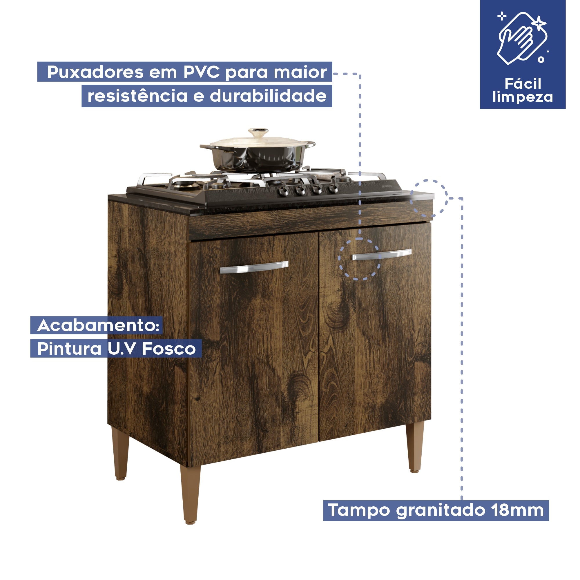 Balcao Cooktop 05 Bocas 2 Portas Sevilha Ype Kaiki Móveis