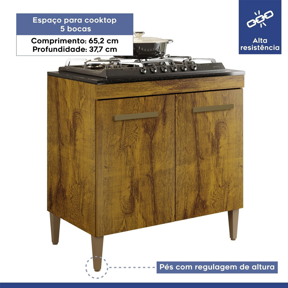 Balcao Cooktop 05 Bocas 2 Portas Sevilha Rovere Kaiki Móveis