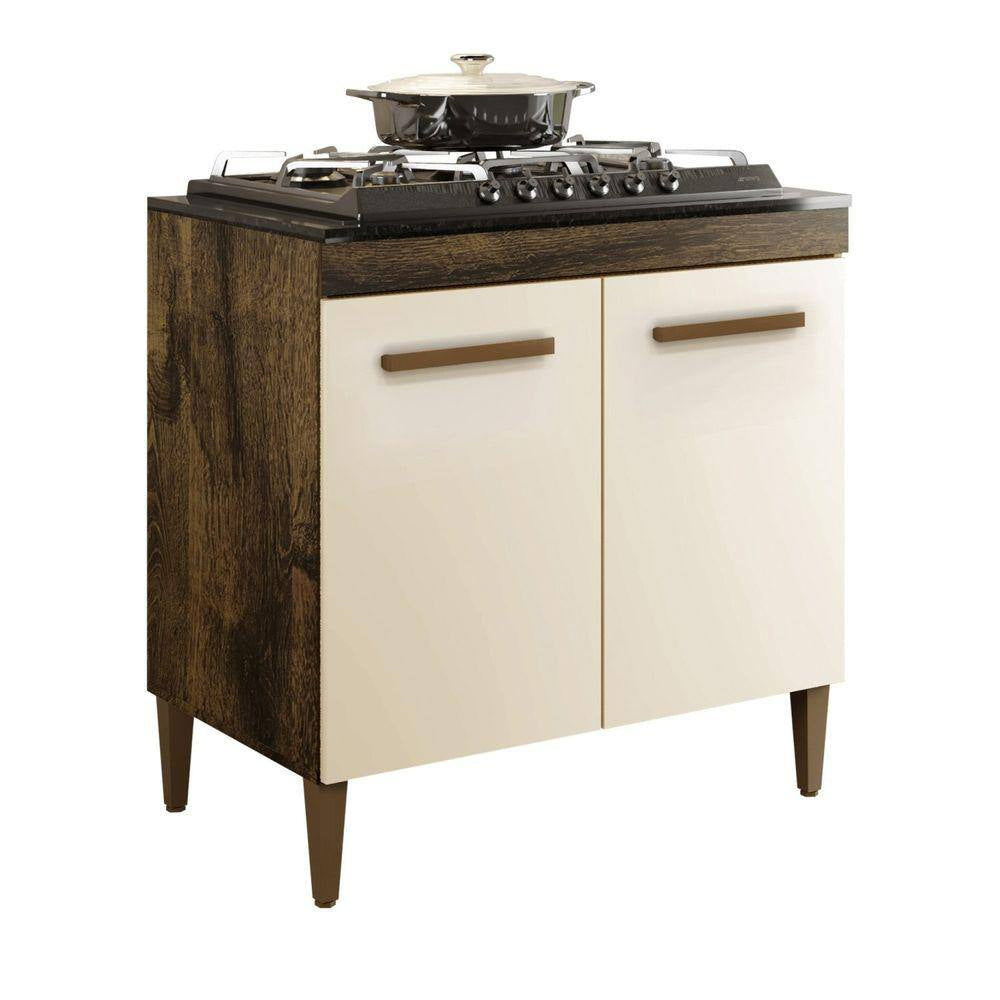 Balcao Cooktop 05 Bocas 2 Portas Sevilha Nature/off White Kaiki Móveis