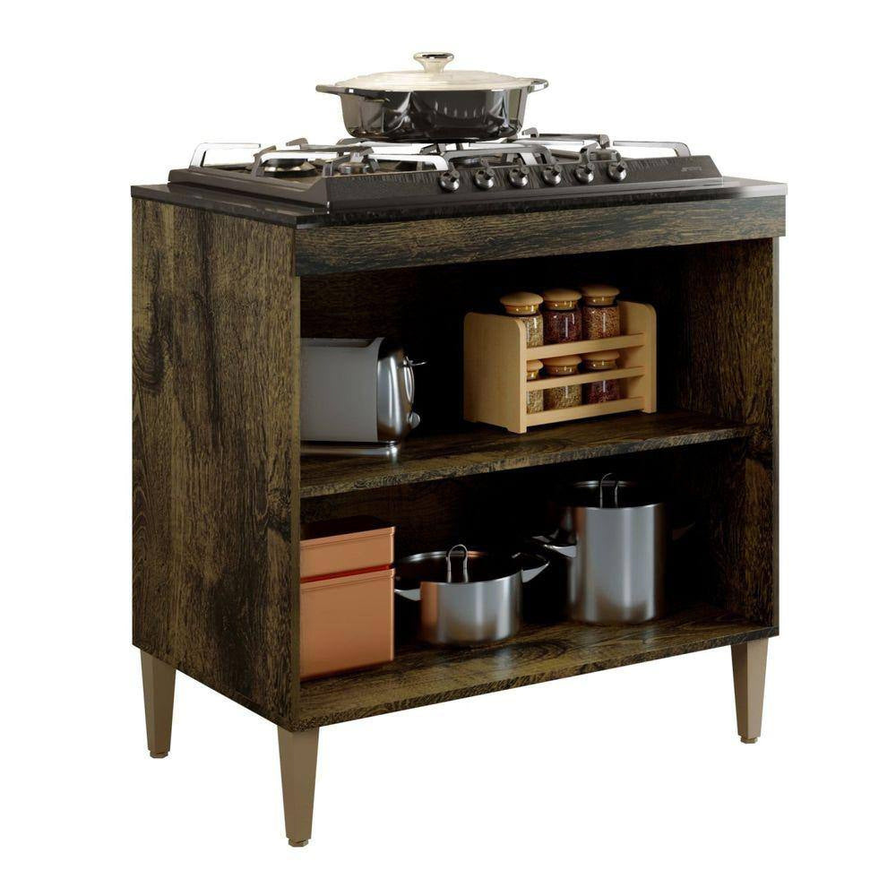 Balcao Cooktop 05 Bocas 2 Portas Sevilha Ypê/off White Kaiki Móveis