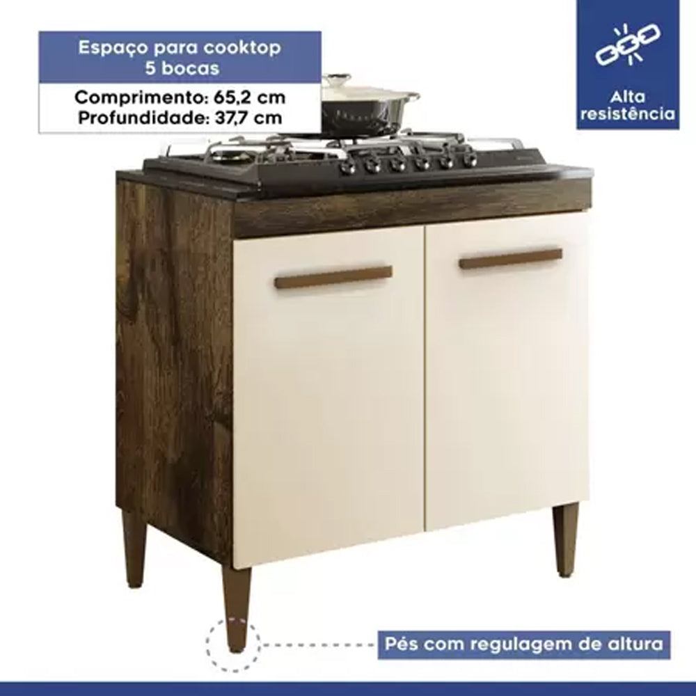 Balcao Cooktop 05 Bocas 2 Portas Sevilha Ypê/off White Kaiki Móveis