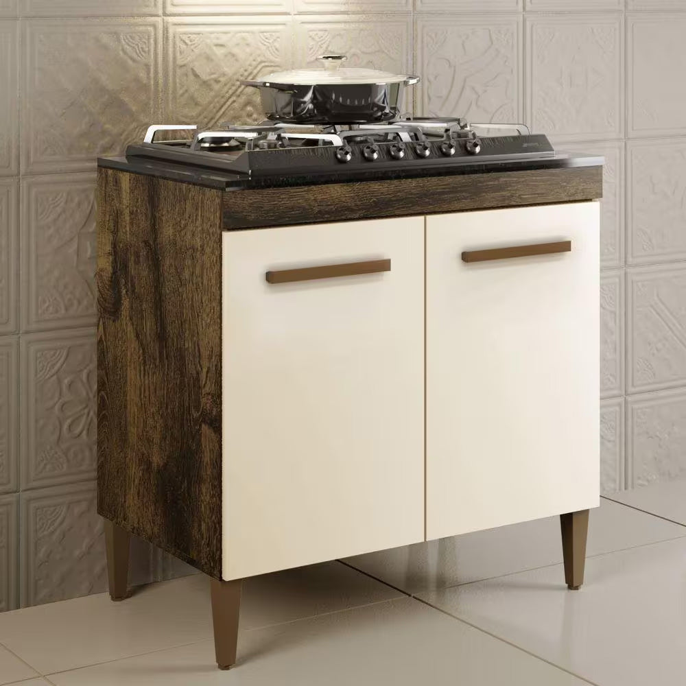 Balcao Cooktop 05 Bocas 2 Portas Sevilha Ypê/off White Kaiki Móveis