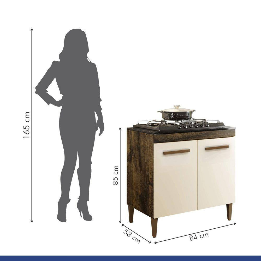 Balcao Cooktop 05 Bocas 2 Portas Sevilha Ypê/off White Kaiki Móveis