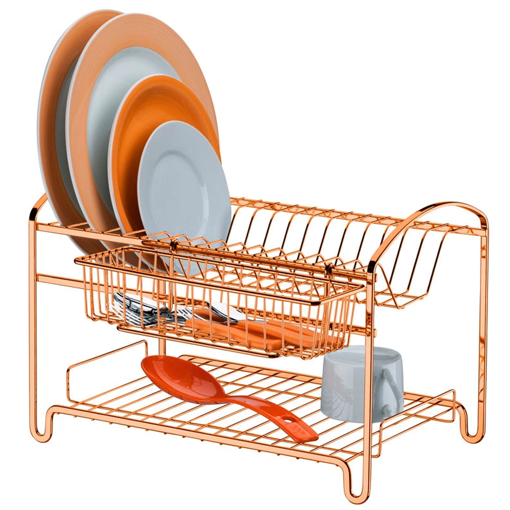 Escorredor de Loucas Duplo com Suporte para Talheres Rosé Gold Future