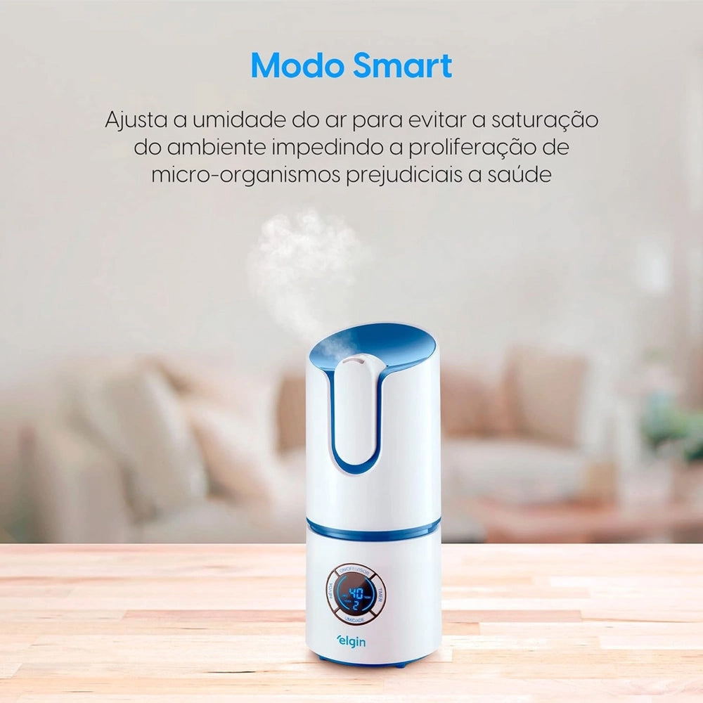 UMIDIFICADOR DE AR ULTRASSÔNICO INTELIGENTE BIVOLT COM MEDIDOR DE TEMPERATURA E UMIDADE 2,5L ELGIN