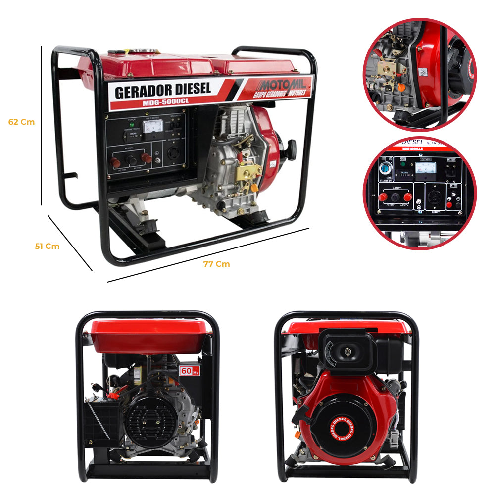 Gerador de Energia a Diesel de 5000w Bivolt 5kva Motomil Mdg-5000