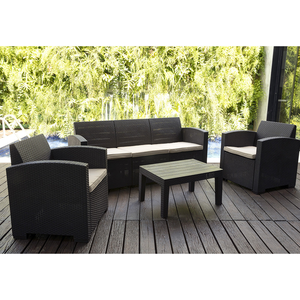 Conjunto de Sofá Estilo Rattan Confort 5 Lugares para Jardim Área Externa D7home