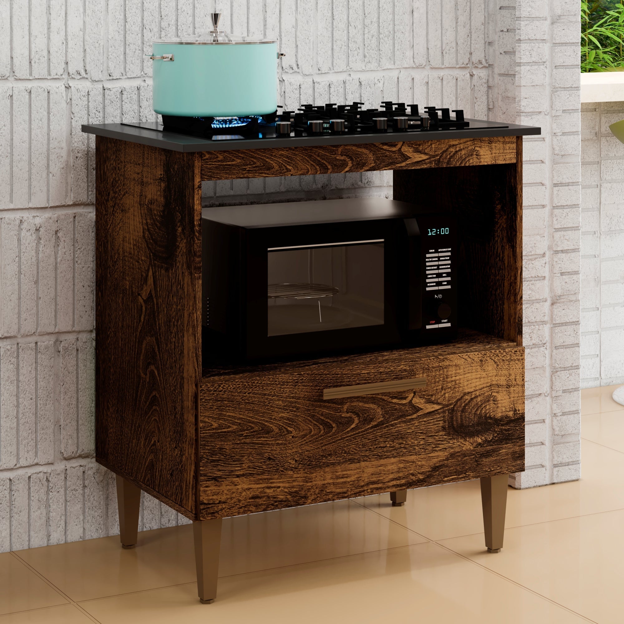 Balcão Cooktop Eliz 1 Porta 4 Bocas Nature Off White Kaiki Móveis