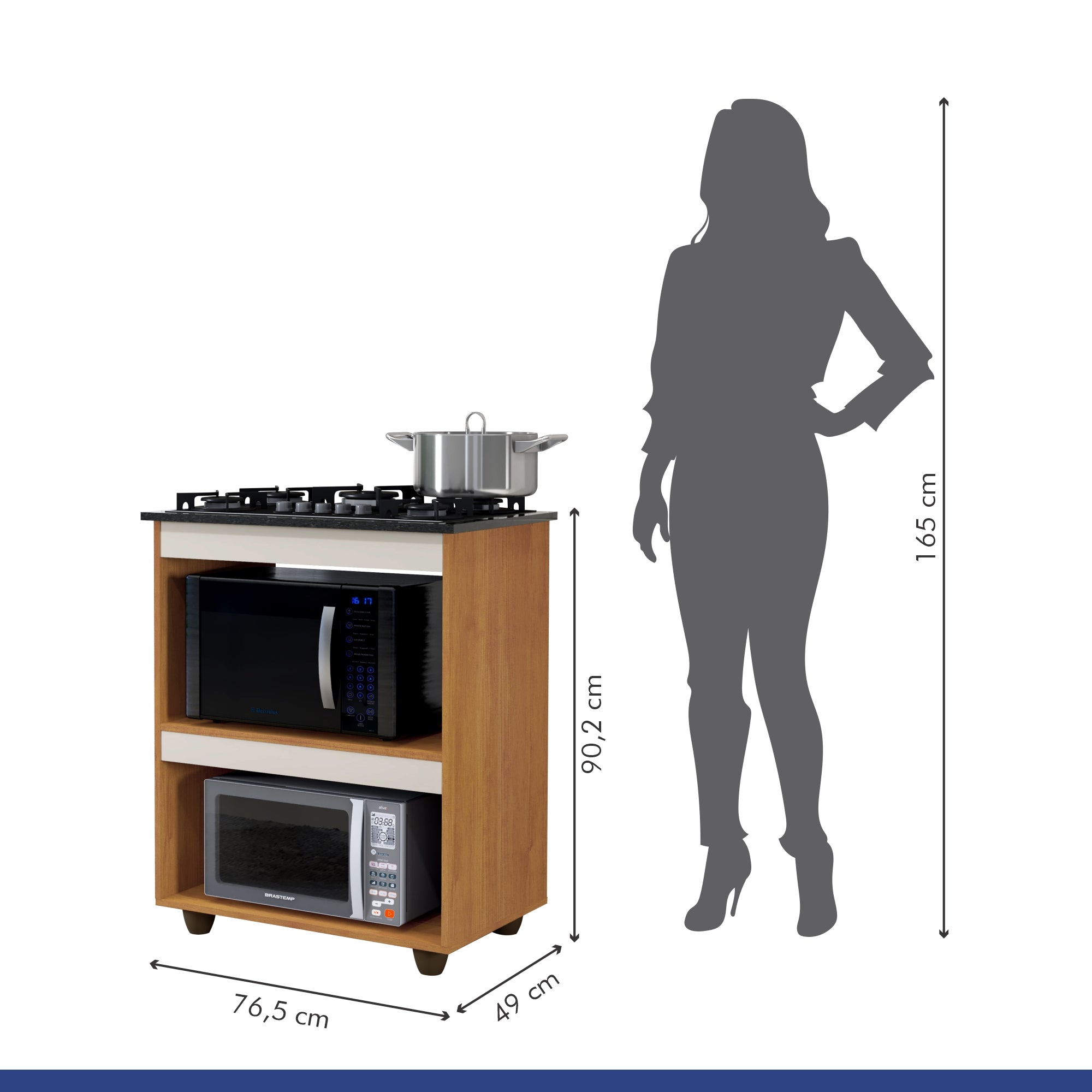 Kit Balcão Cooktop 4 Bocas Itatiaia Turim Nature/off White com 2 Espaços