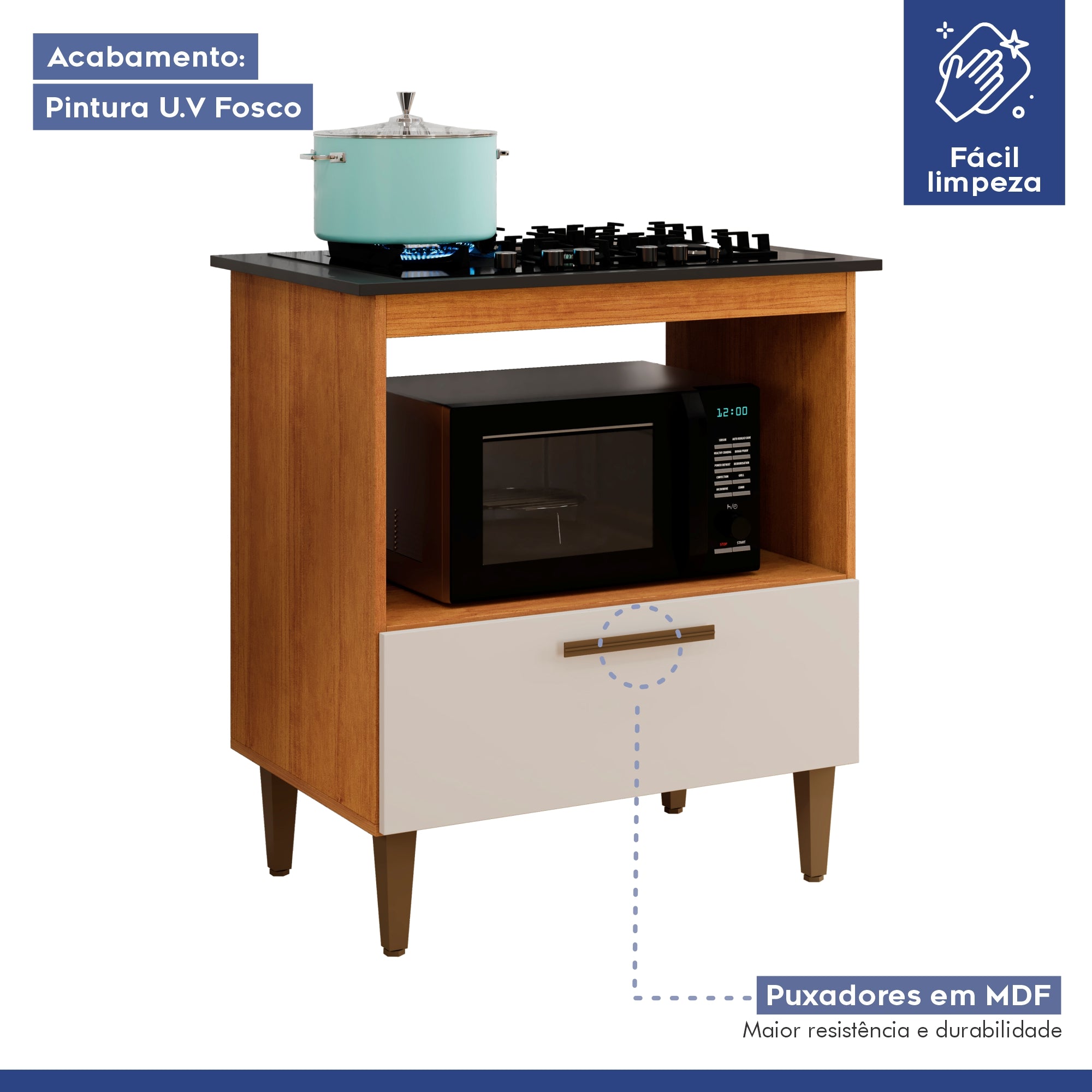 Balcão Cooktop Eliz 1 Porta 4 Bocas Nature Off White Kaiki Móveis