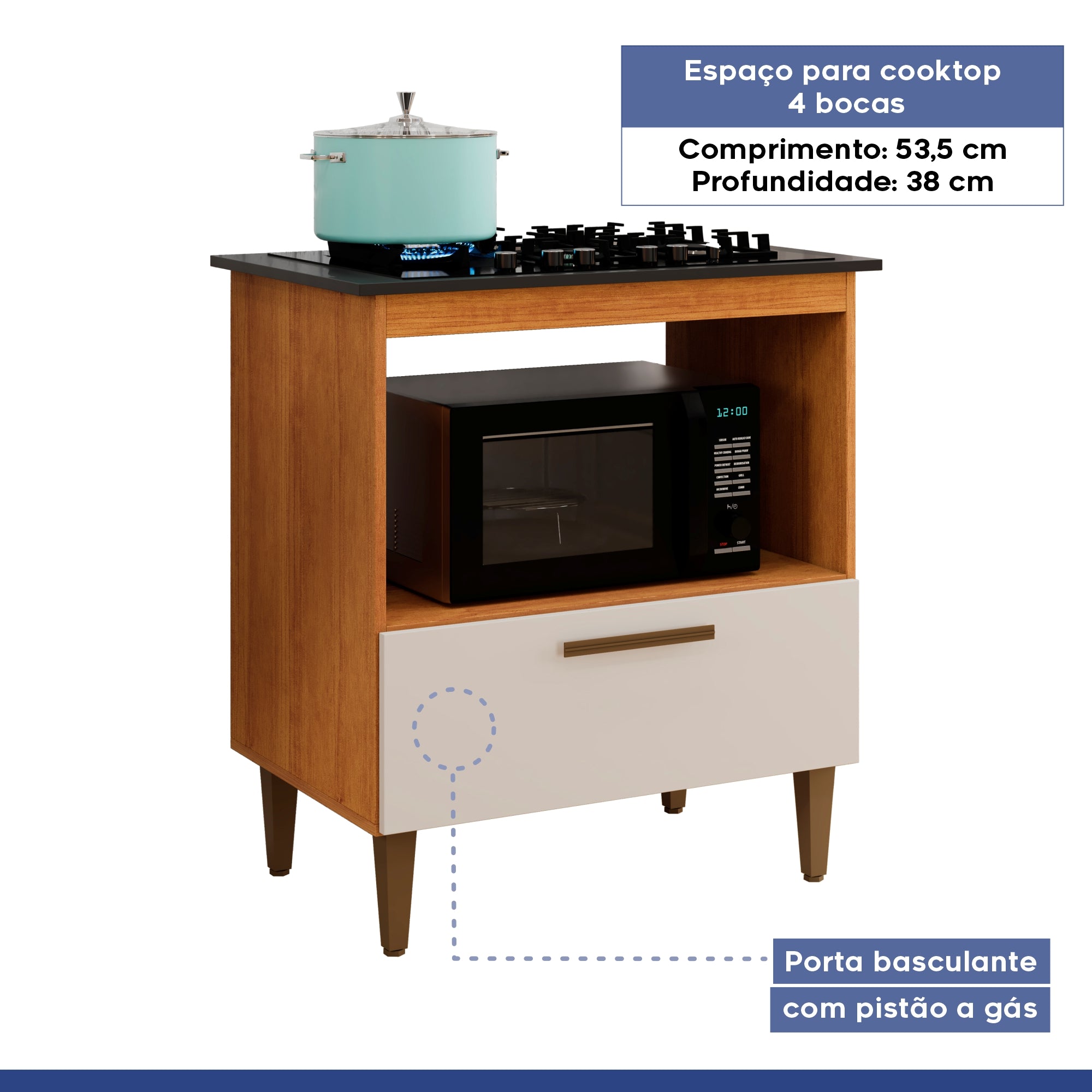 Balcão Cooktop Eliz 1 Porta 4 Bocas Nature Off White Kaiki Móveis