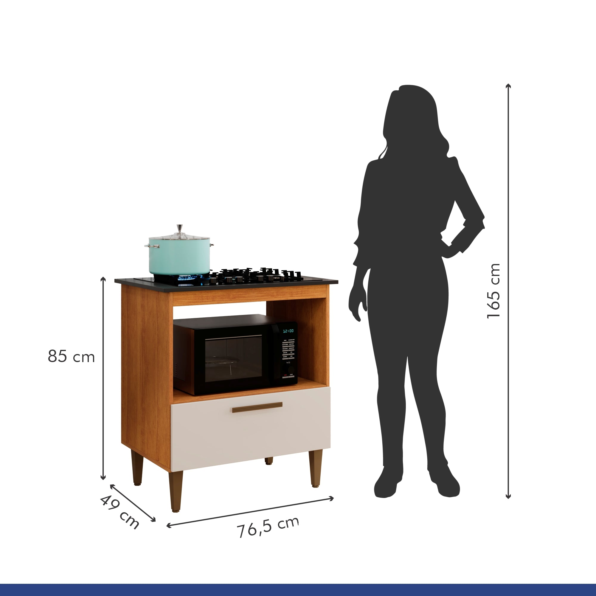 Balcão Cooktop Eliz 1 Porta 4 Bocas Nature Off White Kaiki Móveis