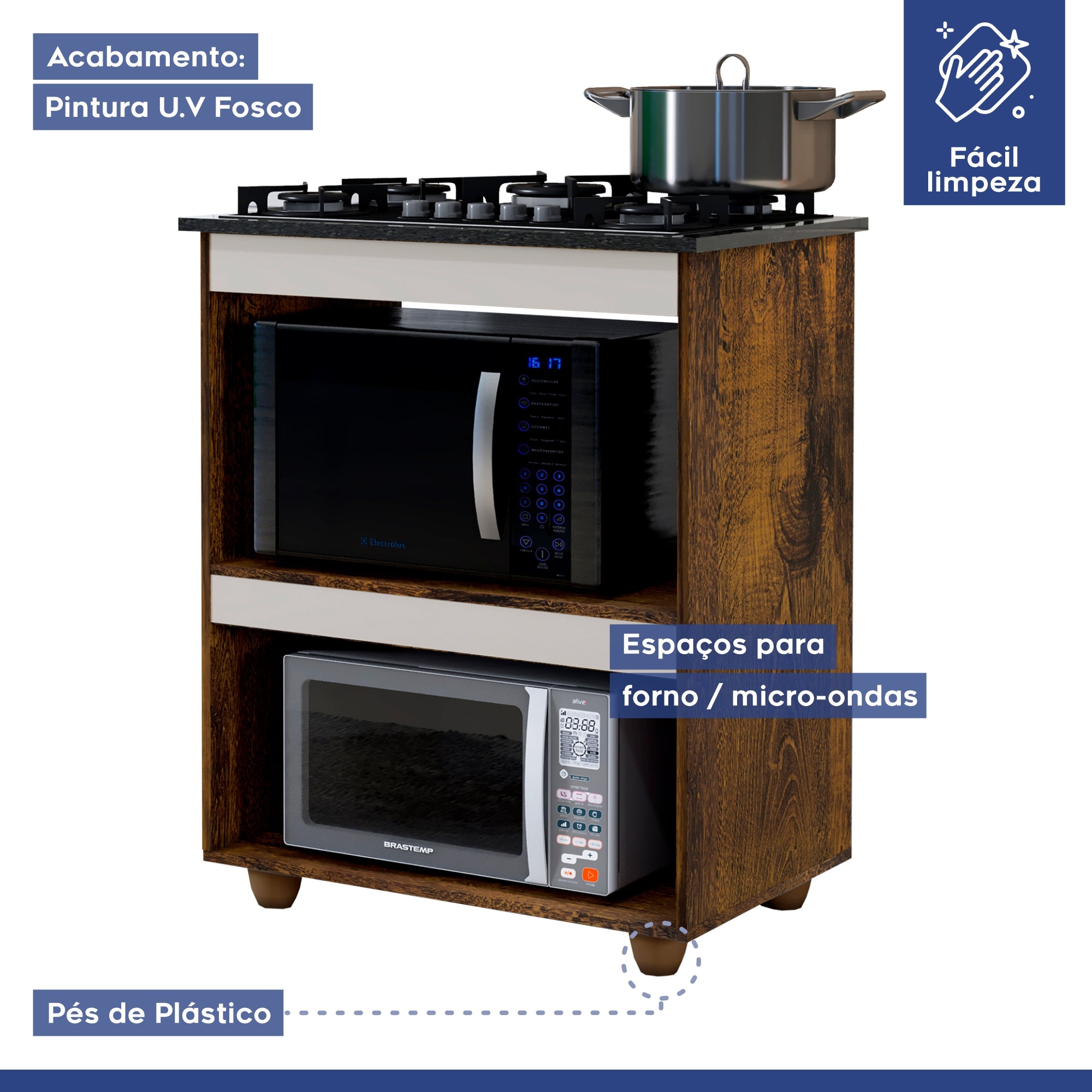 Balcão de Cozinha para Cooktop 5 Bocas Turim Ype/off White Kaiki