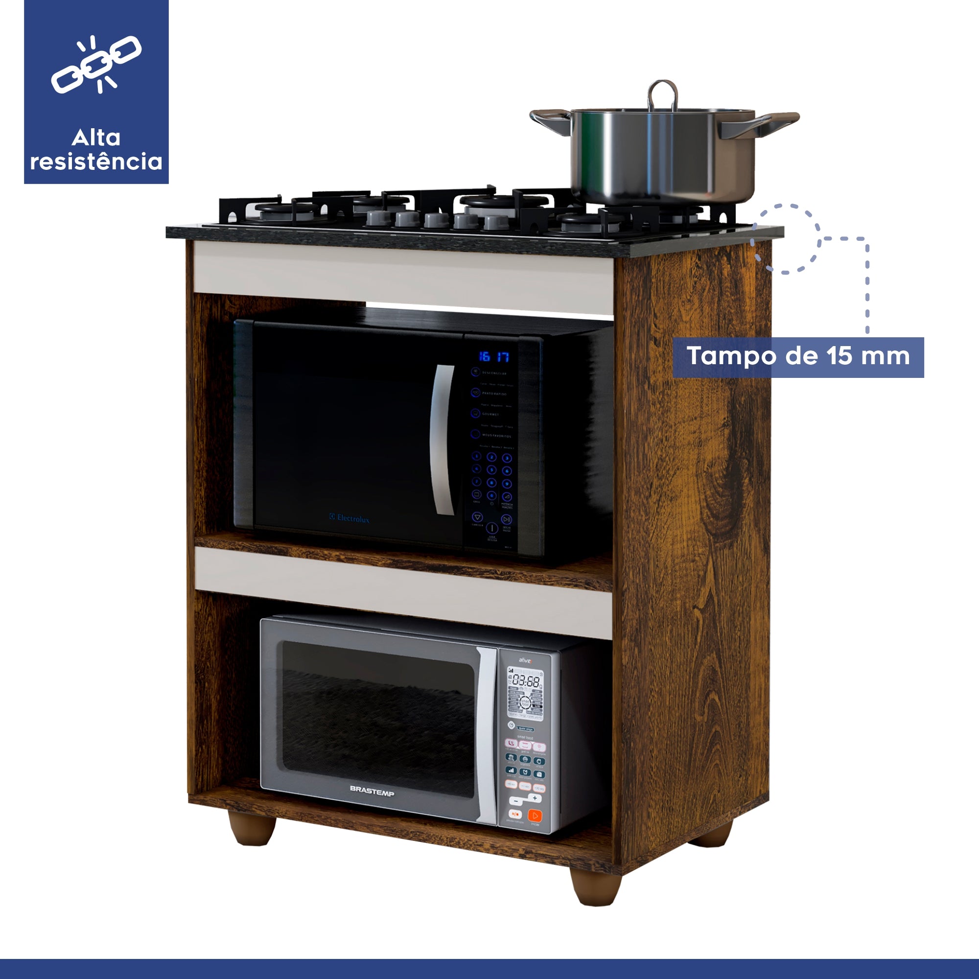 Balcão de Cozinha para Cooktop 5 Bocas Turim Ype/off White Kaiki