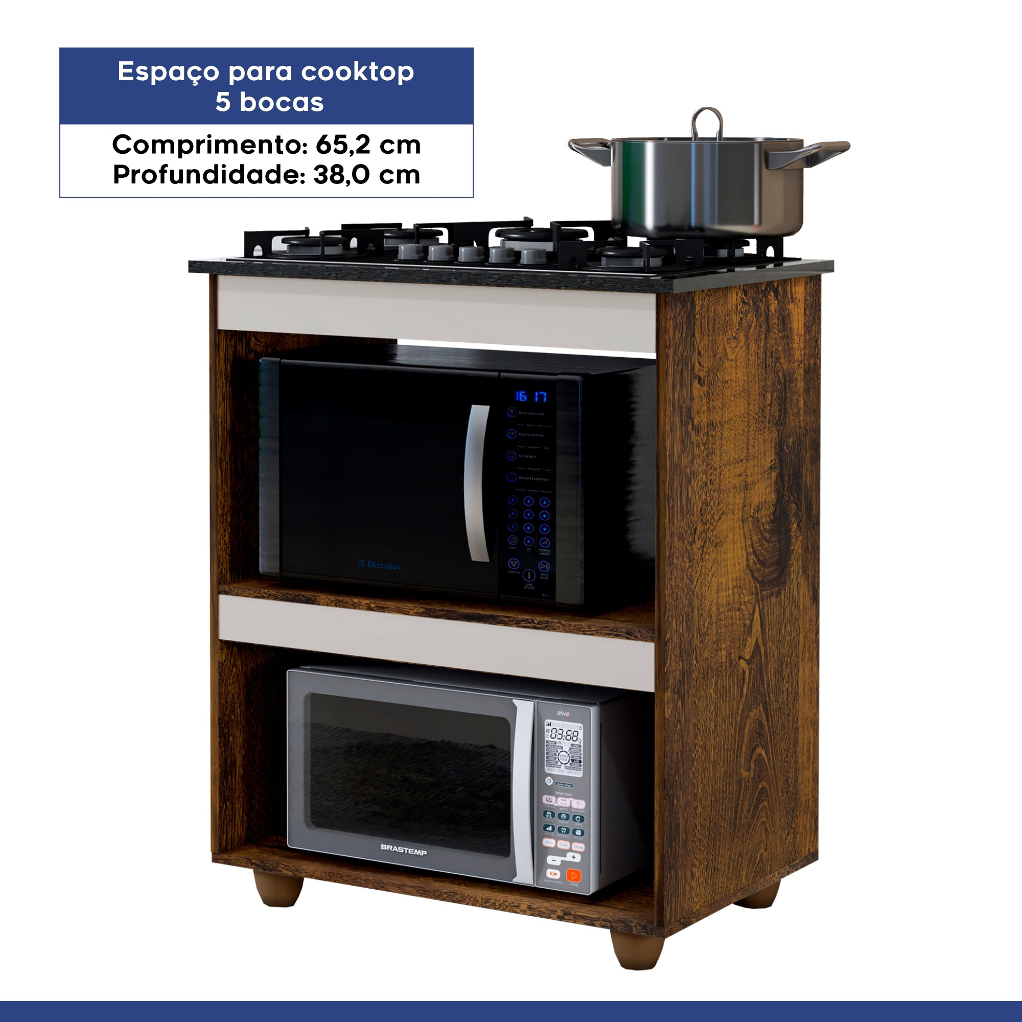 Balcão de Cozinha para Cooktop 5 Bocas Turim Ype/off White Kaiki