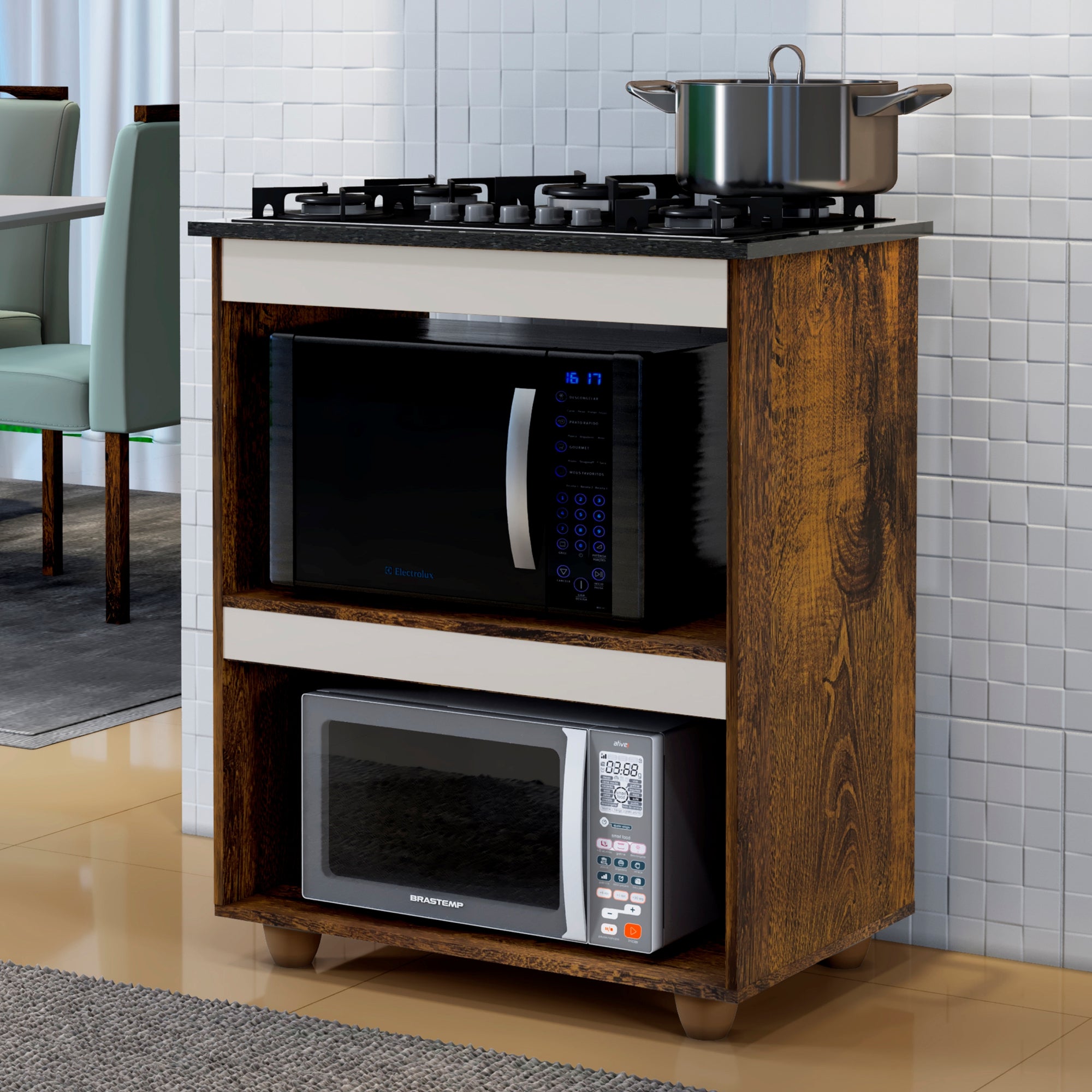 Balcão de Cozinha para Cooktop 5 Bocas Turim Ype/off White Kaiki