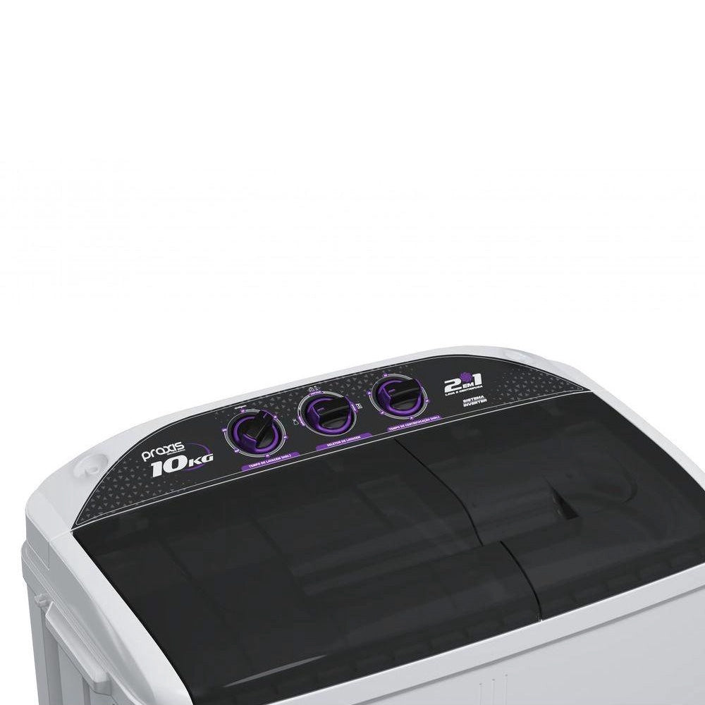 Máquina de Lavar Lavadora e Centrifuga 10kg 2 em 1 Branca Twin Tub 127v Praxis