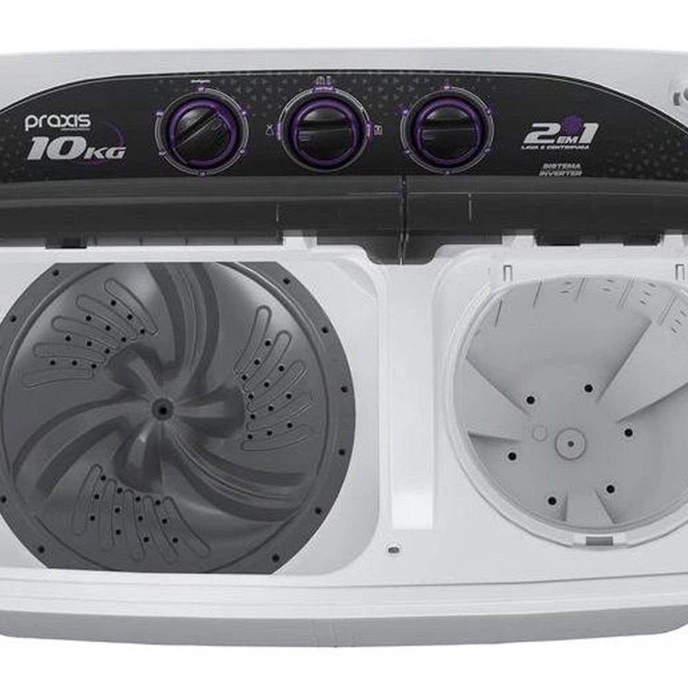 Máquina de Lavar Lavadora e Centrifuga 10kg 2 em 1 Branca Twin Tub 127v Praxis