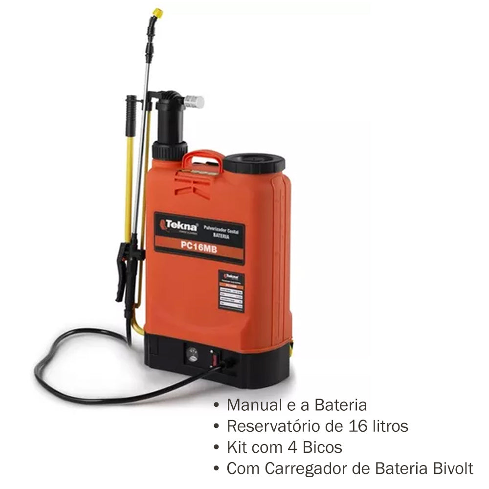 PULVERIZADOR COSTAL Á BATERIA 2 EM 1 PC16MB 16L 3.1 L/M BIVOLT TEKNA
