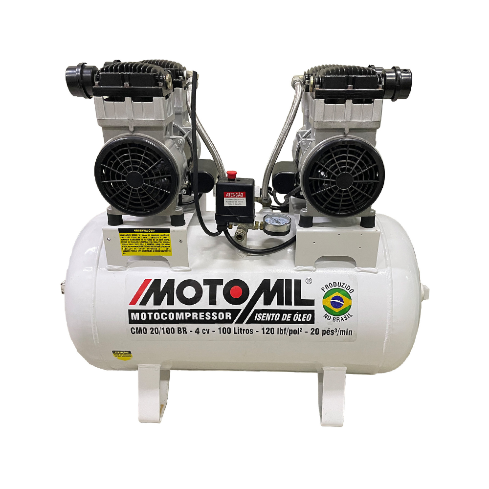 Compressor De Ar Odontológico 20 Pés 100l Silencioso sem óleo 4CV CMO-20/100BR