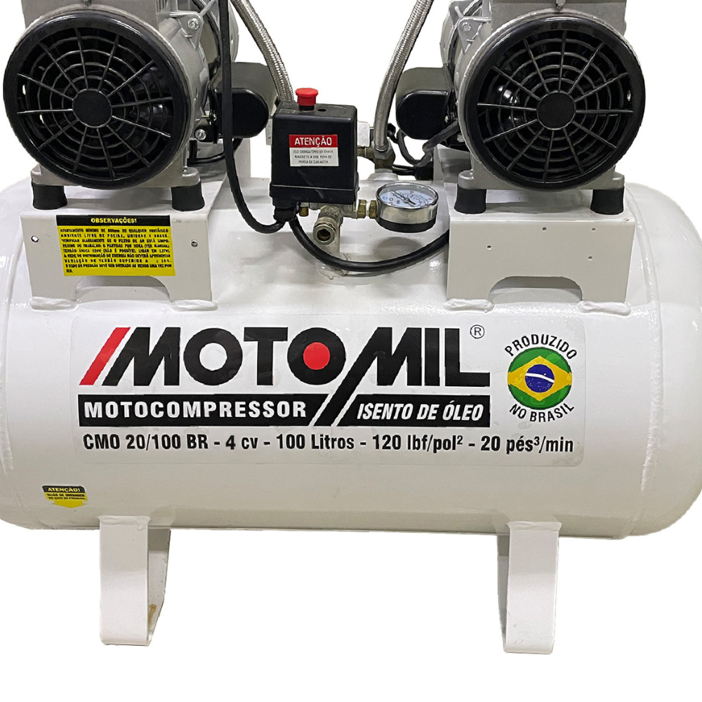 Compressor De Ar Odontológico 20 Pés 100l Silencioso sem óleo 4CV CMO-20/100BR