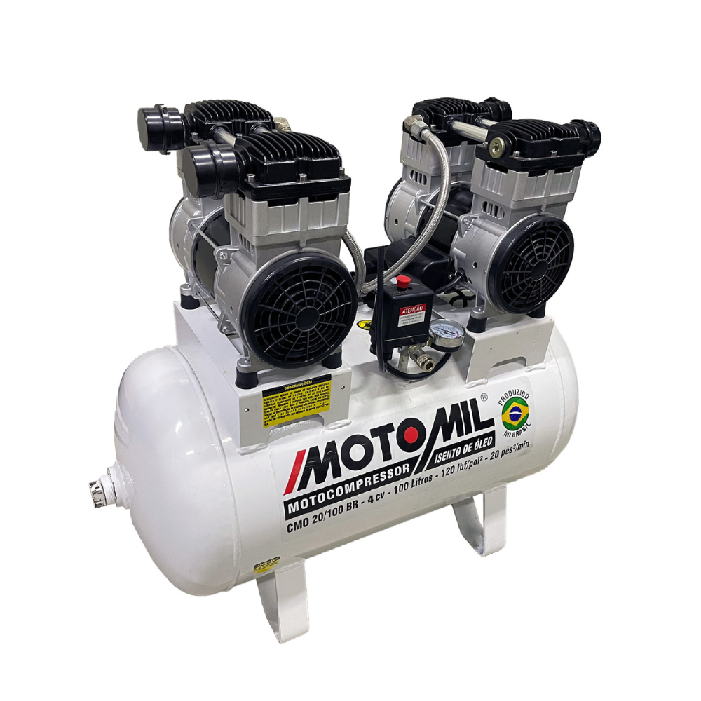Compressor De Ar Odontológico 20 Pés 100l Silencioso sem óleo 4CV CMO-20/100BR