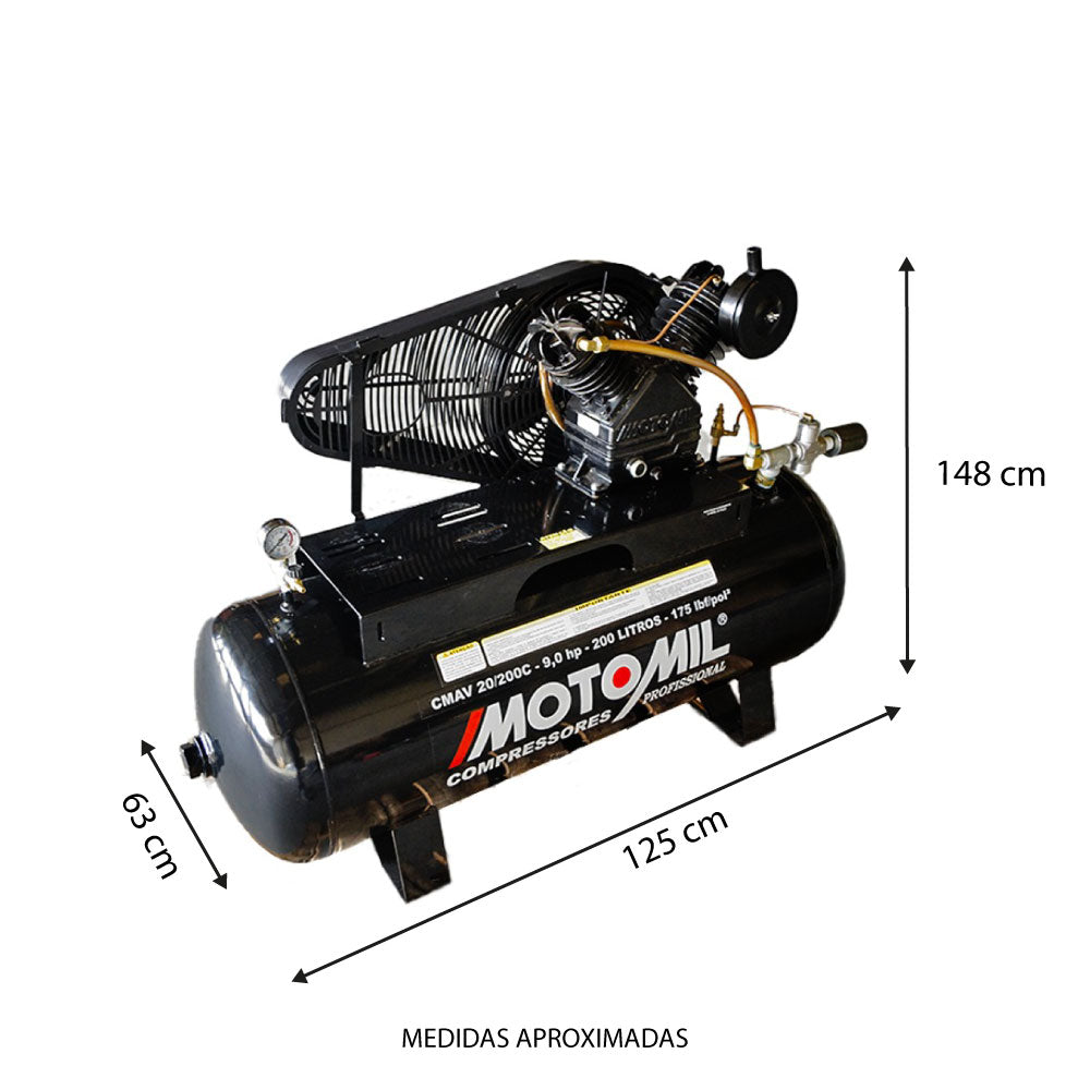 Compressor de Ar a Gasolina 20 Pés 9hp 200 Litros Motomil