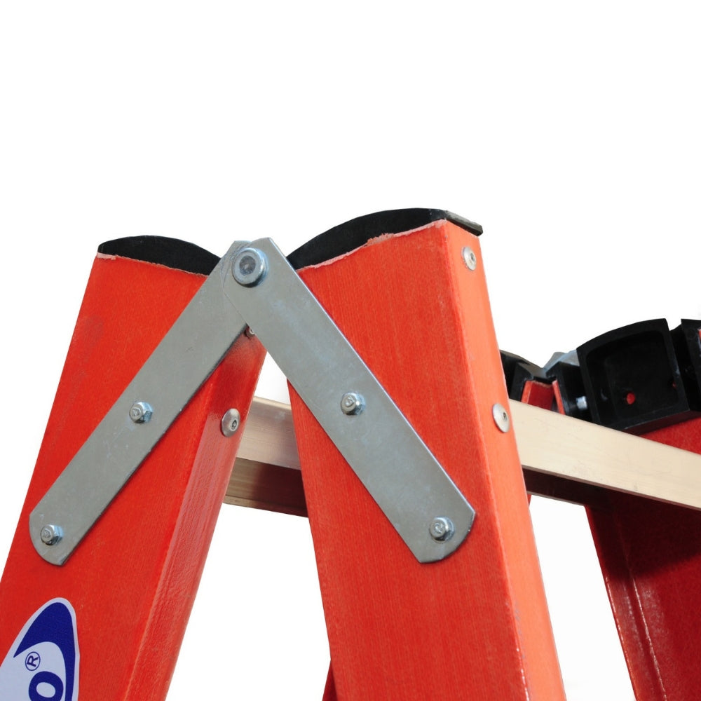 Escada Dupla de Aluminio e Fibra de Vidro Residencial 8 Degraus 2,4 Metros