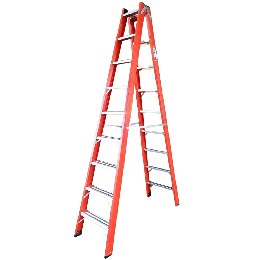 Escada Dupla de Aluminio e Fibra de Vidro Residencial 9 Degraus 2,7 Metros