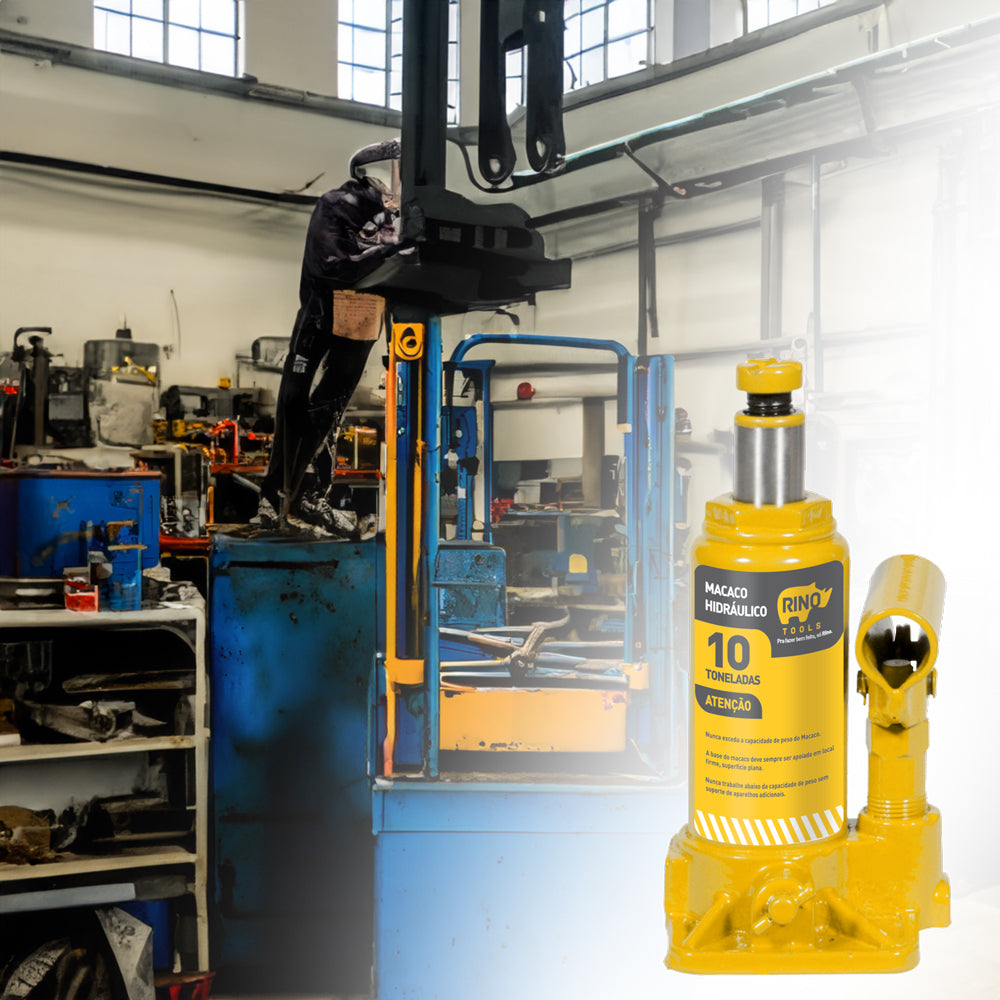 Macaco Hidráulico Tipo Garrafa 10 Toneladas Manual Rino