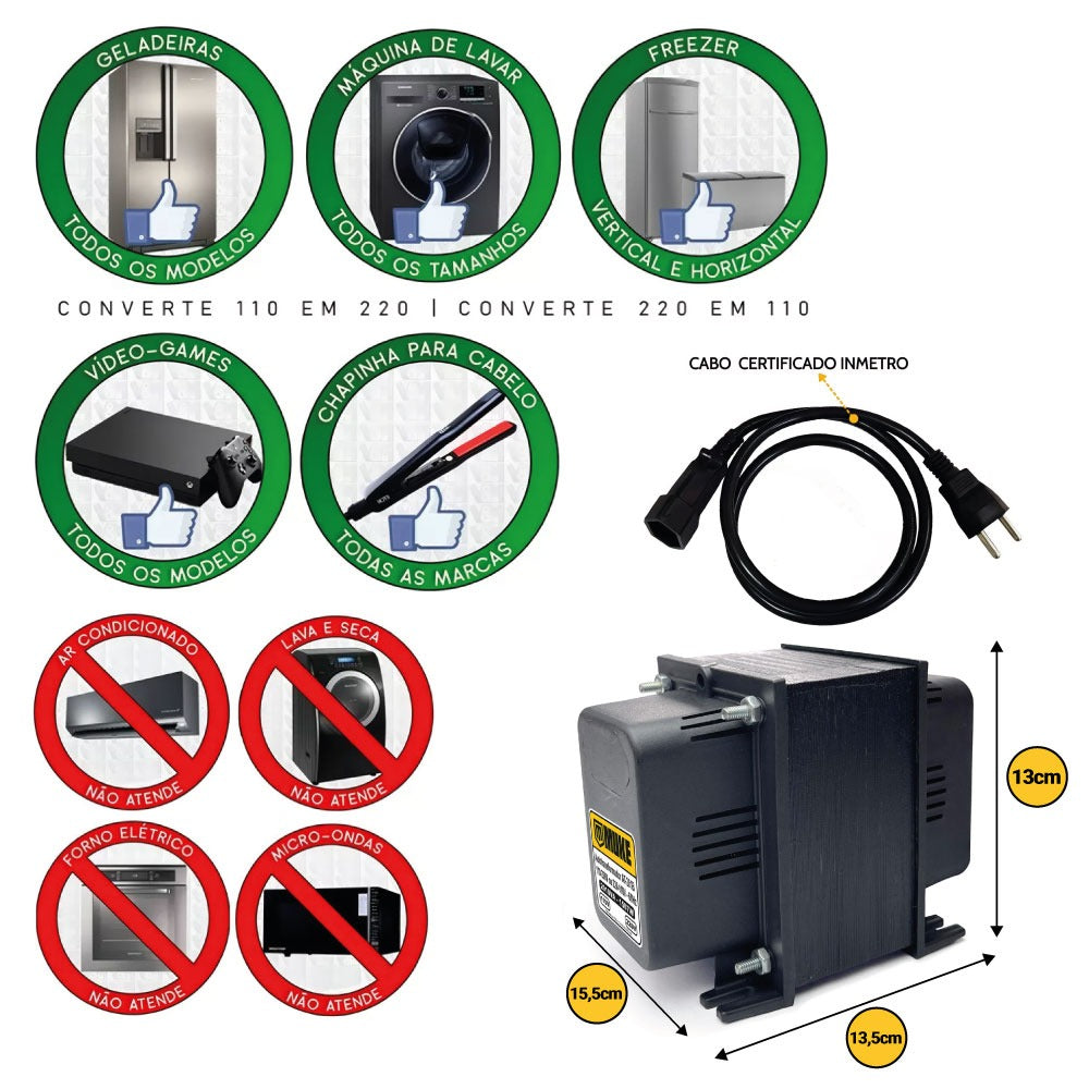 Transformador 2000va 110/220v - 220/110v Bivolt At-201 Muke Tools