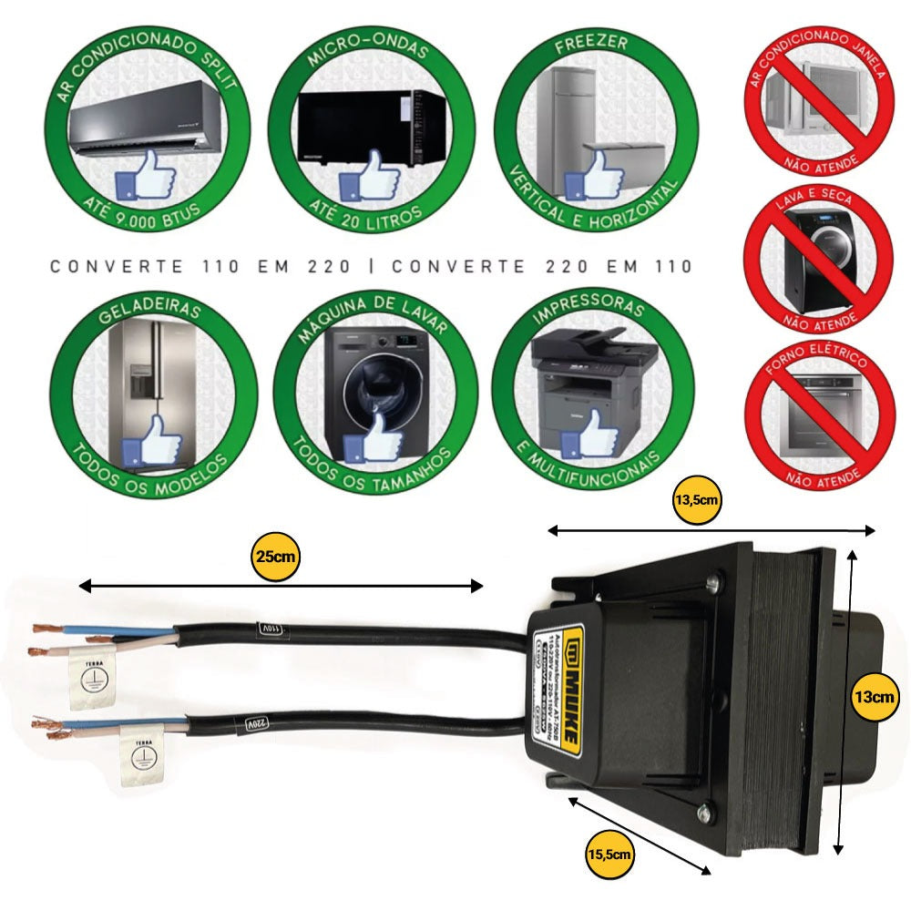 Transformador 3000va 110/220v - 220/110v Bivolt At-301 Muke Tools