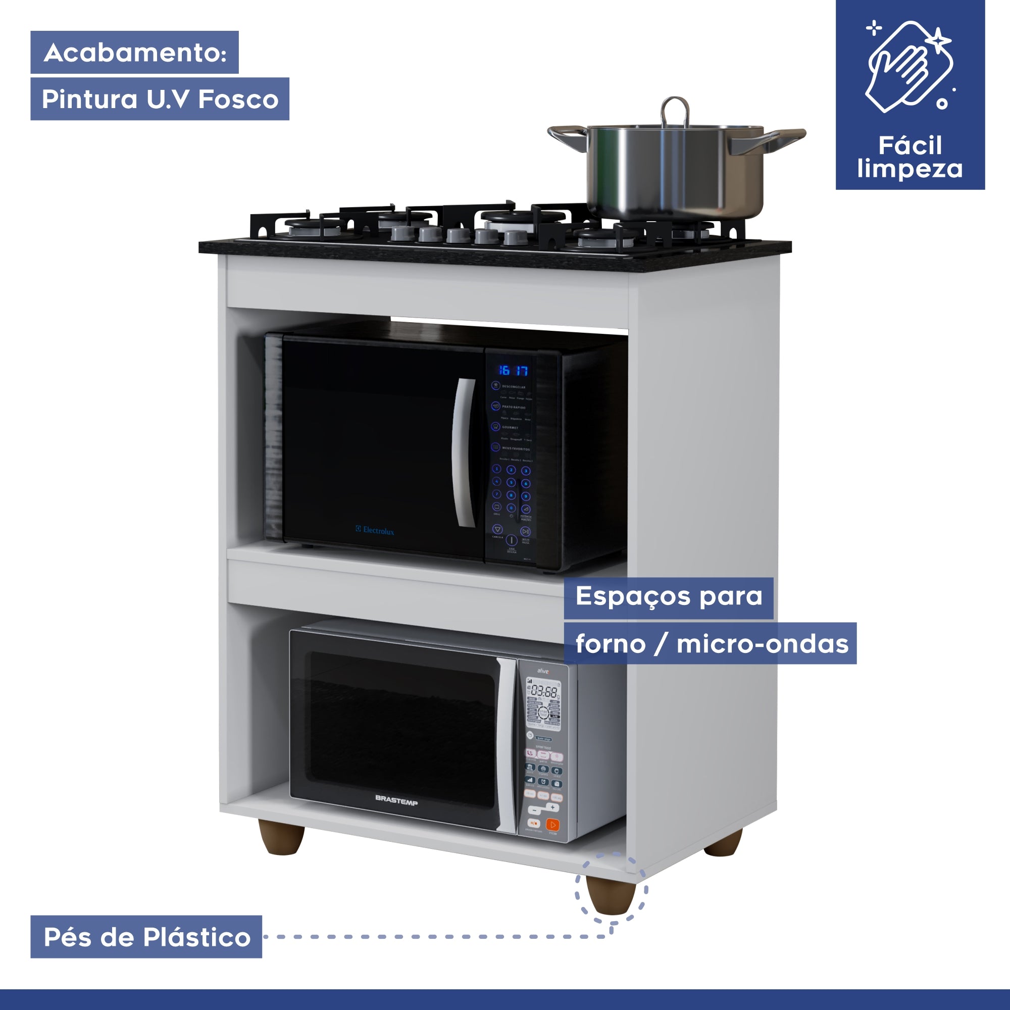 Balcão de Cozinha para Cooktop 5 Bocas Turim Branco Kaiki