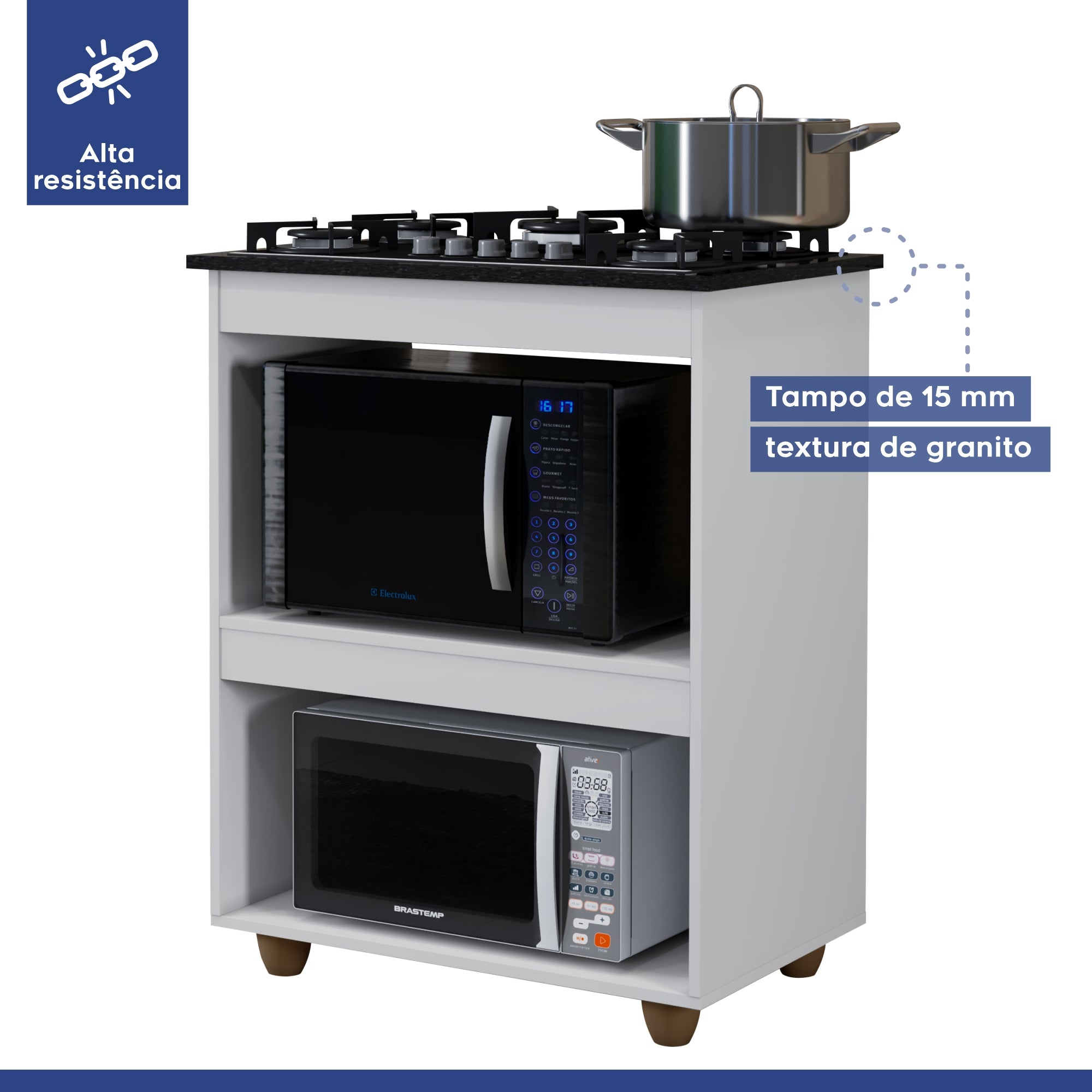 Balcão de Cozinha para Cooktop 5 Bocas Turim Branco Kaiki