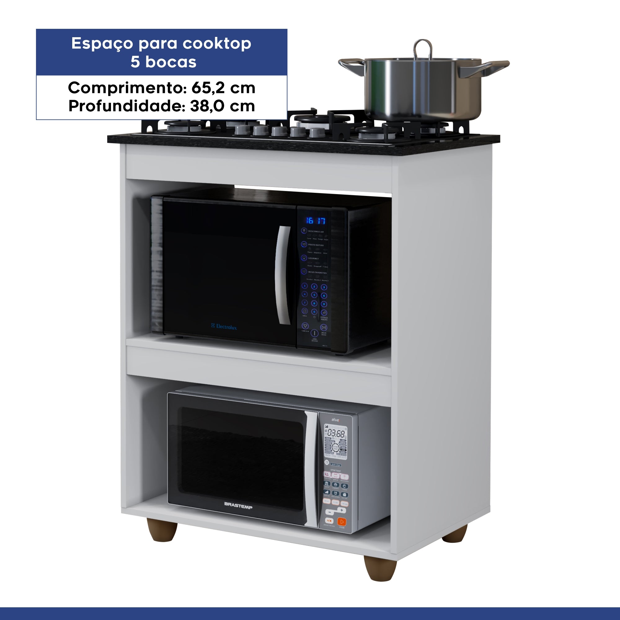 Balcão de Cozinha para Cooktop 5 Bocas Turim Branco Kaiki