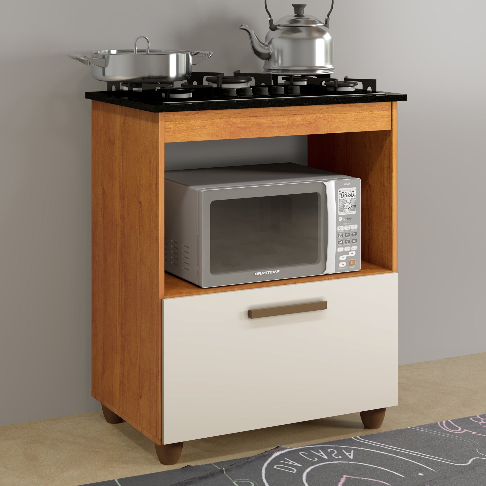 Kit Balcão Cooktop Itatiaia com 1 Porta Nature Off White e Fogão Cooktop 4 Bocas
