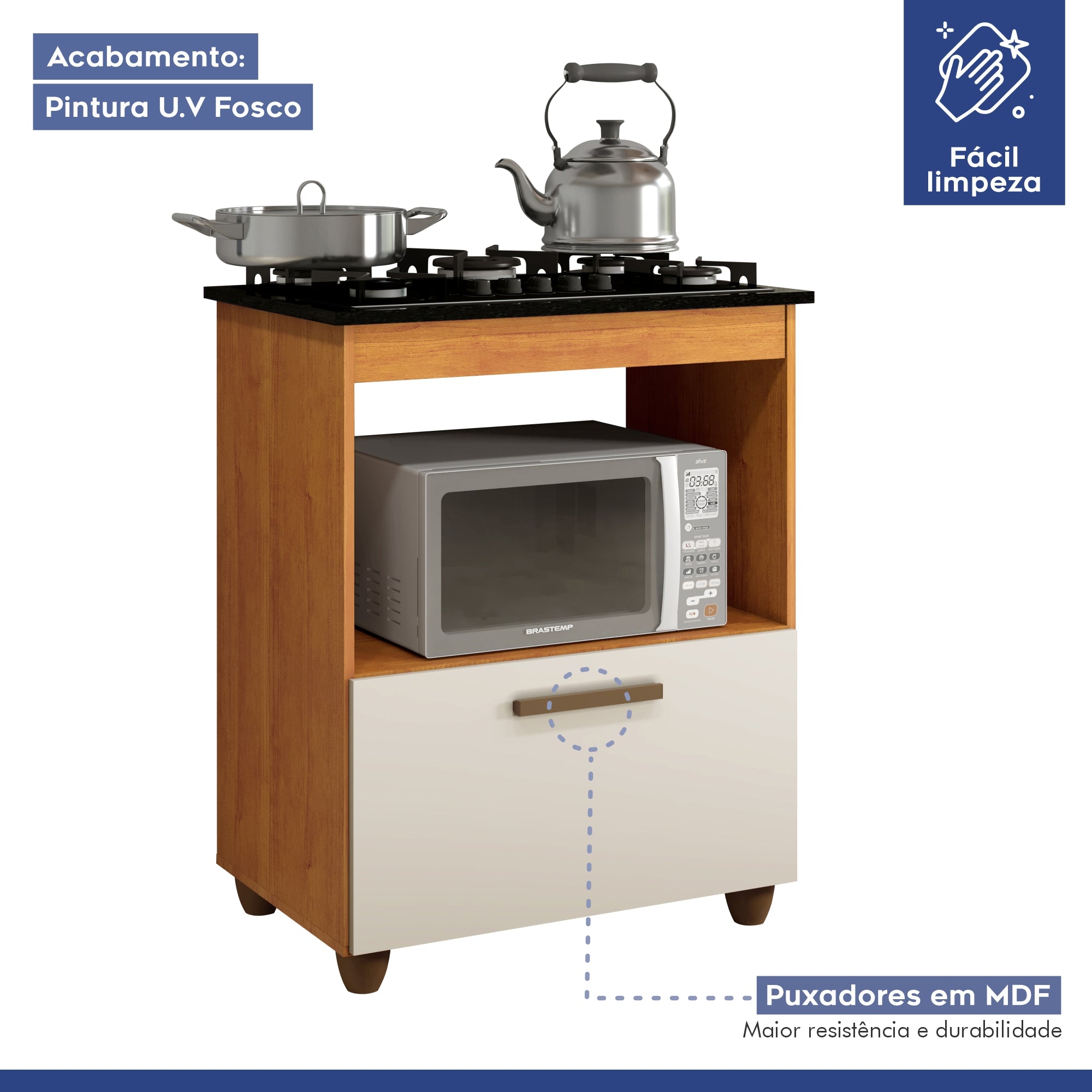 Kit Balcão Cooktop Itatiaia com 1 Porta Nature Off White e Fogão Cooktop 4 Bocas