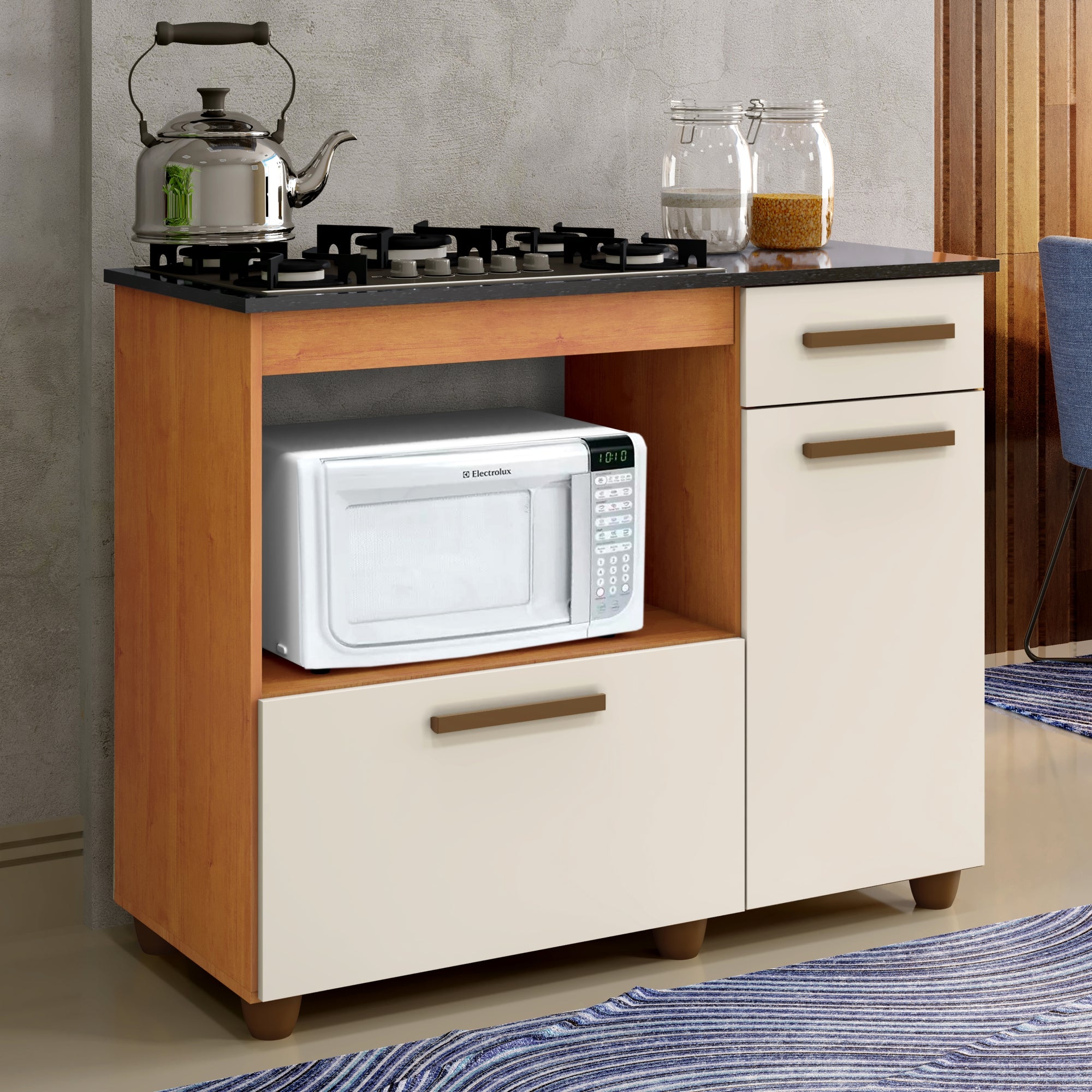 BALCÃO PARA COOKTOP 04 BOCAS 2 PORTAS 1 GAVETA VIOLETA KAIKI