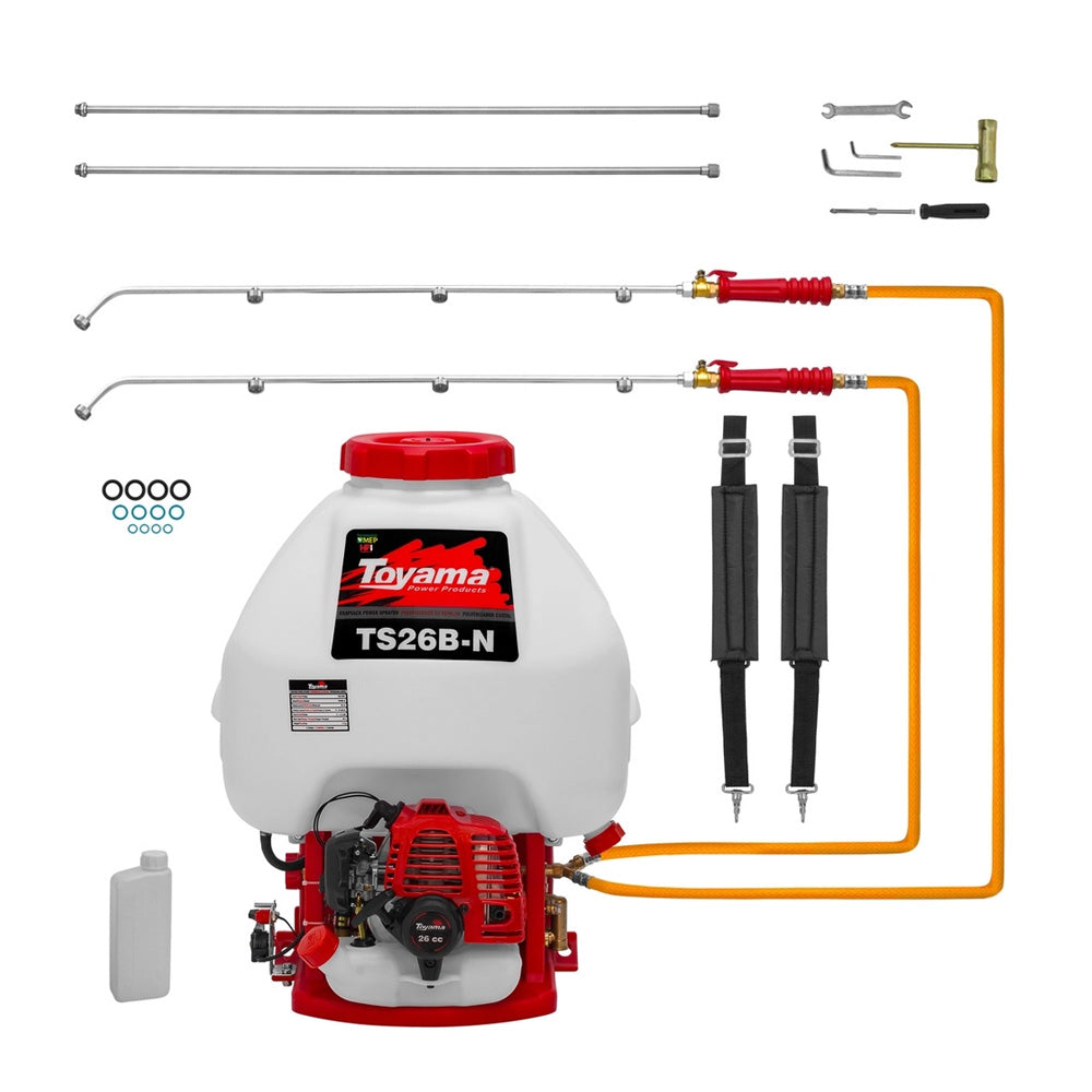 PULVERIZADOR COSTAL 25 LITROS A GASOLINA 2T TOYAMA TS26B-N COM 2 LANÇAS E 4 BICOS