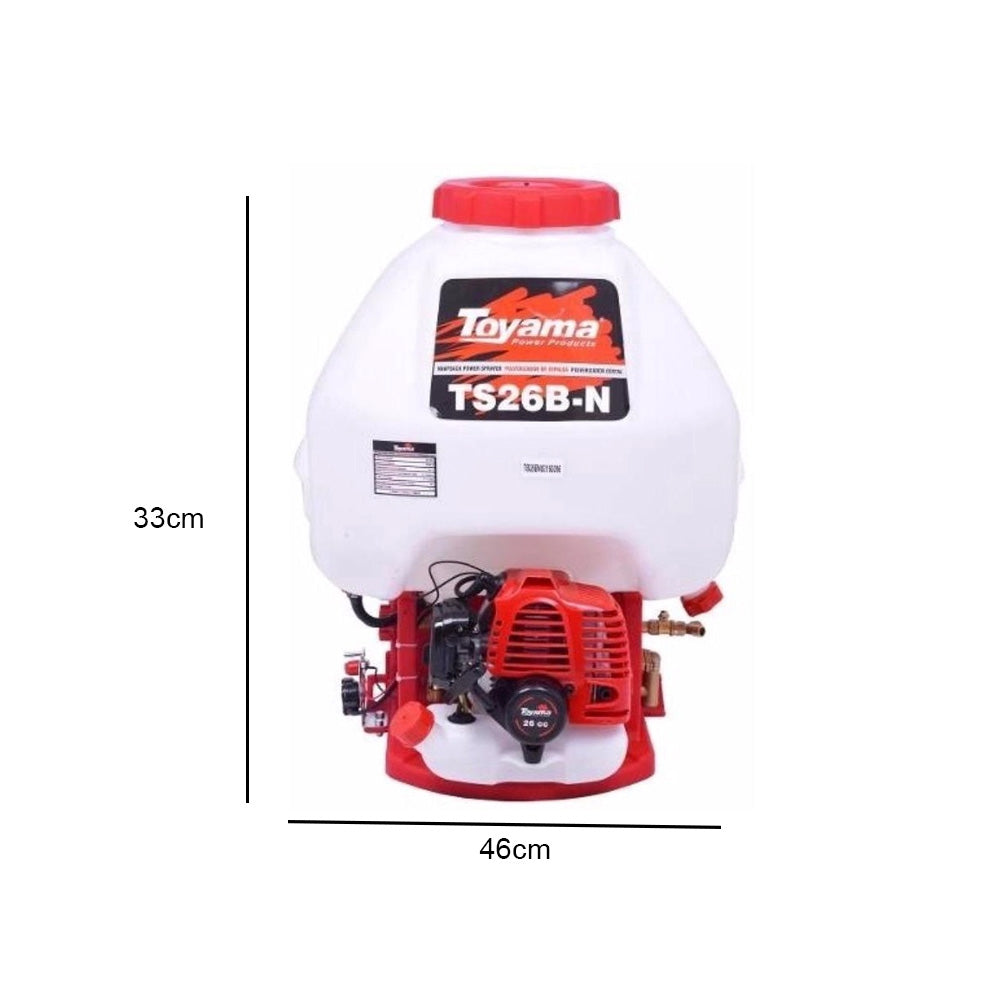 PULVERIZADOR COSTAL 25 LITROS A GASOLINA 2T TOYAMA TS26B-N COM 2 LANÇAS E 4 BICOS