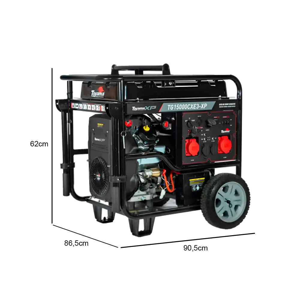 GERADOR DE ENERGIA GASOLINA 17KVA TRIFÁSICO 380V TOYAMA TG15000CXE3-XP PARTIDA ELÉTRICA