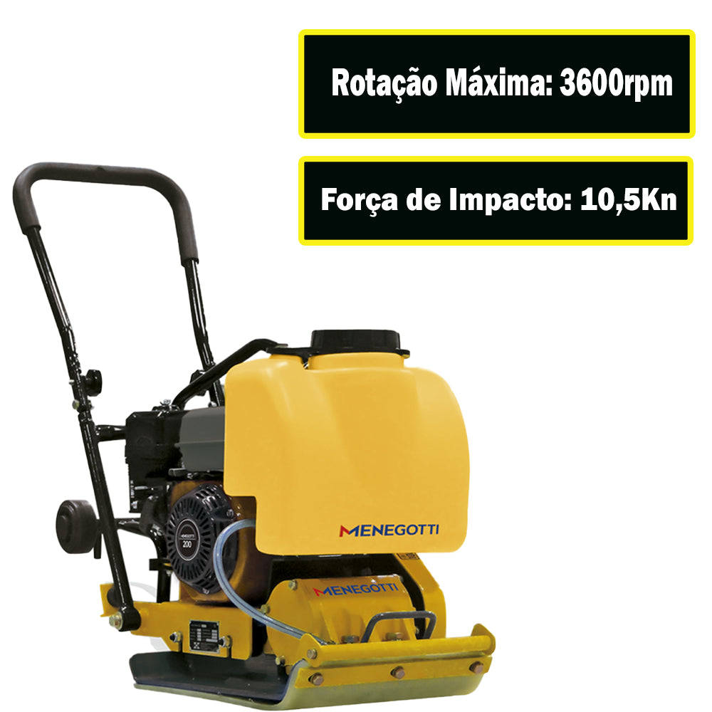 Placa Compactadora Vibratória à Gasolina 6,5hp MPV62M 50x36cm Menegotti