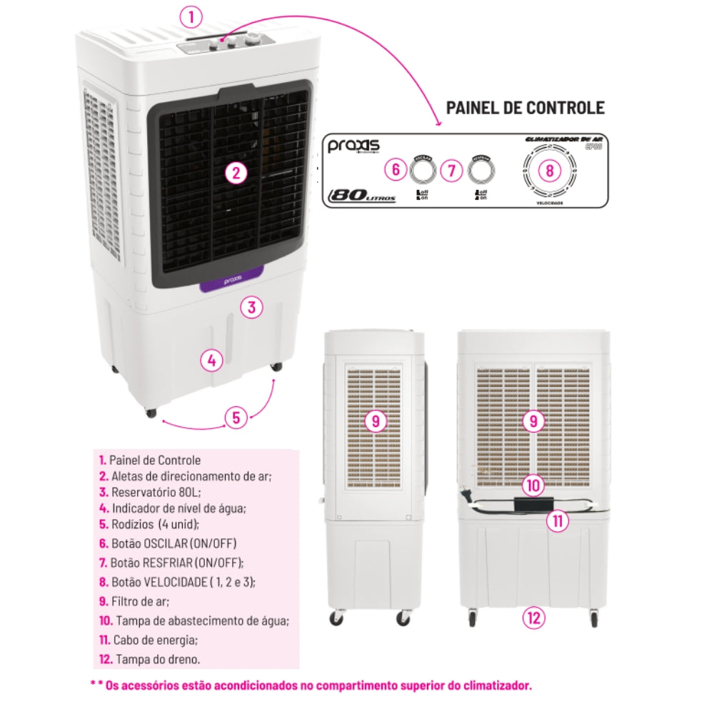 Climatizador de Ar Frio 80 Litros Praxis Cp80 200w 5.500M³/h 127v