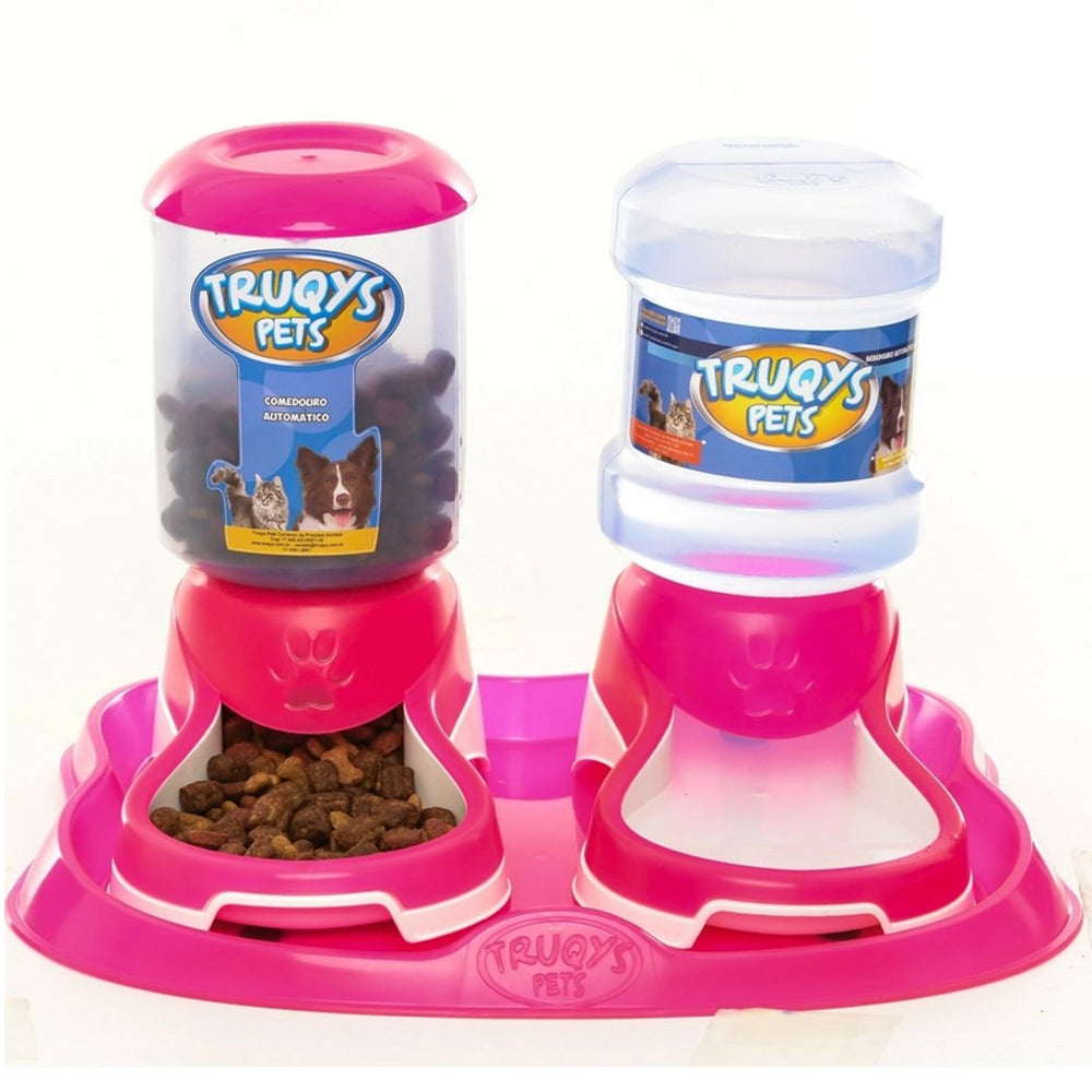 Kit Comedouro e Bebedouro Automático Truqys Pet Bandeja Vermelho