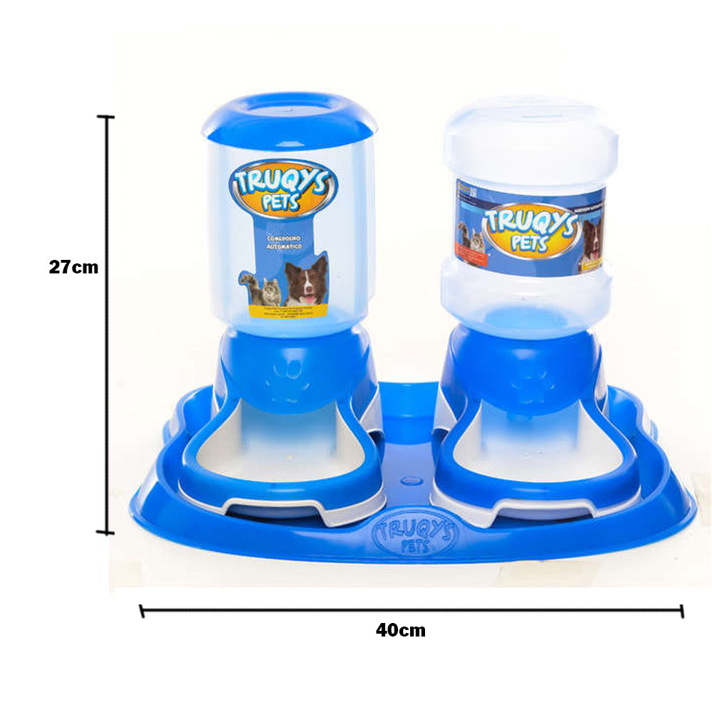 Kit Comedouro e Bebedouro Automático Truqys Pet Bandeja Azul