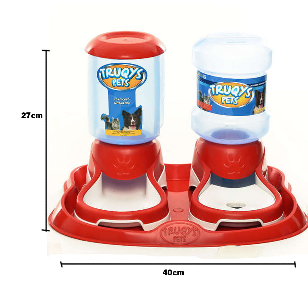 Kit Comedouro e Bebedouro Automático Truqys Pet Bandeja Vermelho