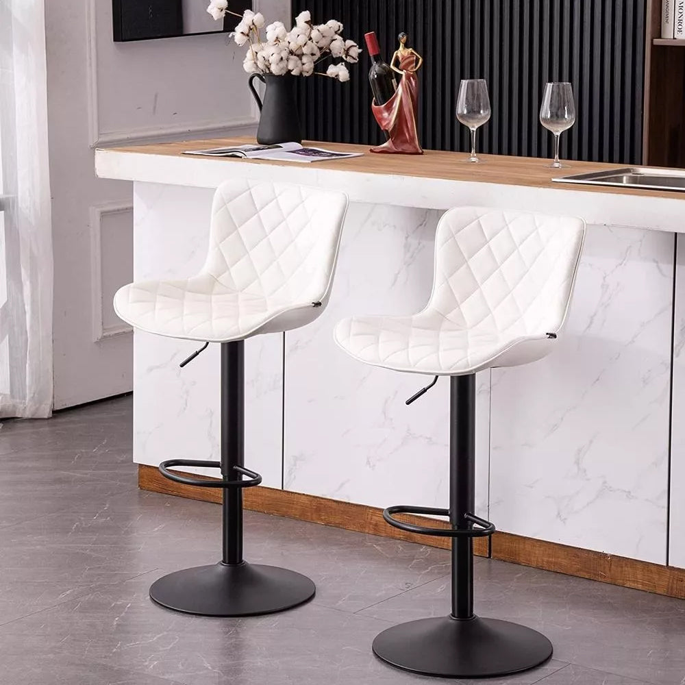 Kit 2 Banquetas Alta para Cozinha Base Preta Giratória Luxo Estofada Pu Bs80 Branca Best