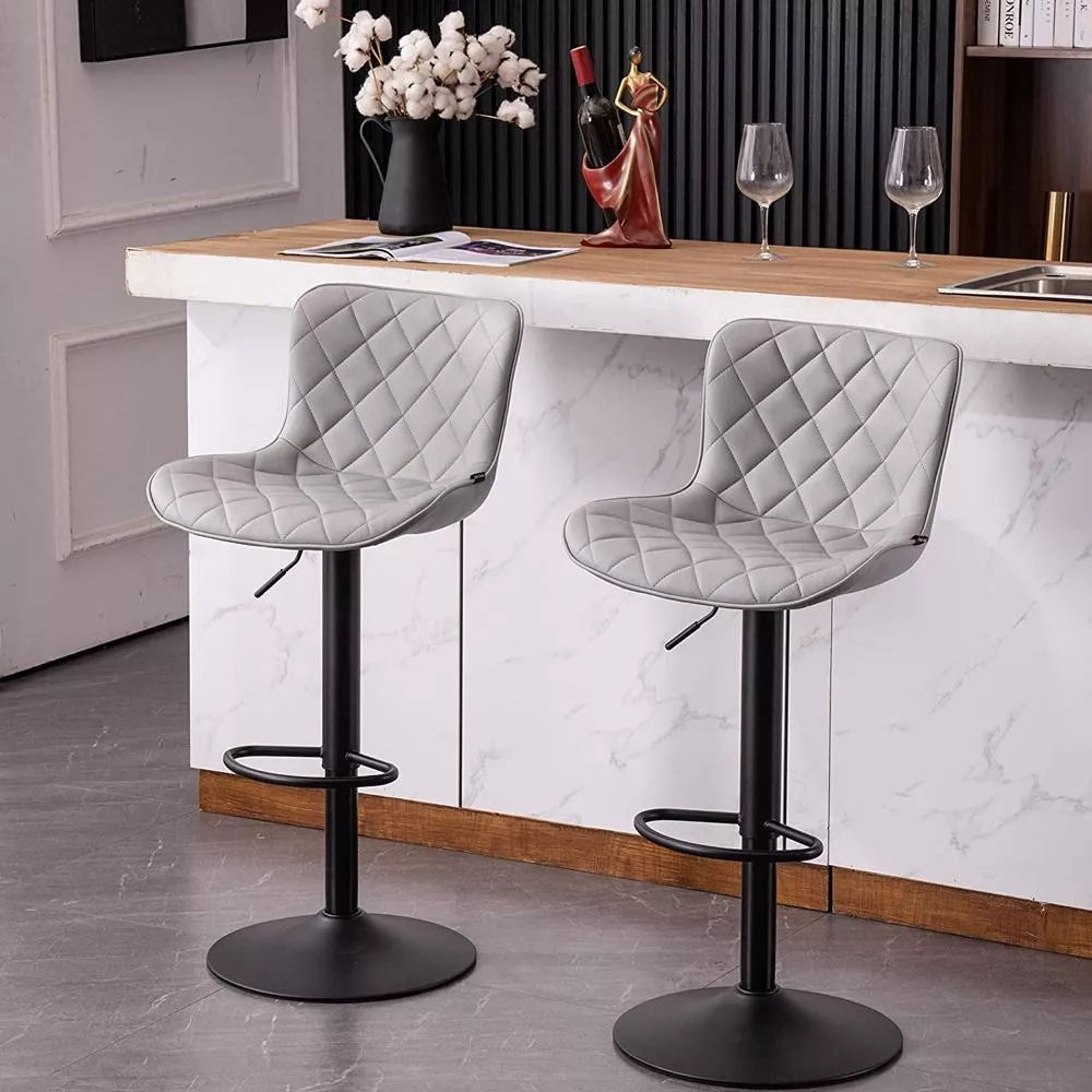 Kit 2 Banquetas Alta para Cozinha Base Preta Giratória Luxo Estofada Pu Bs80 Cinza Best