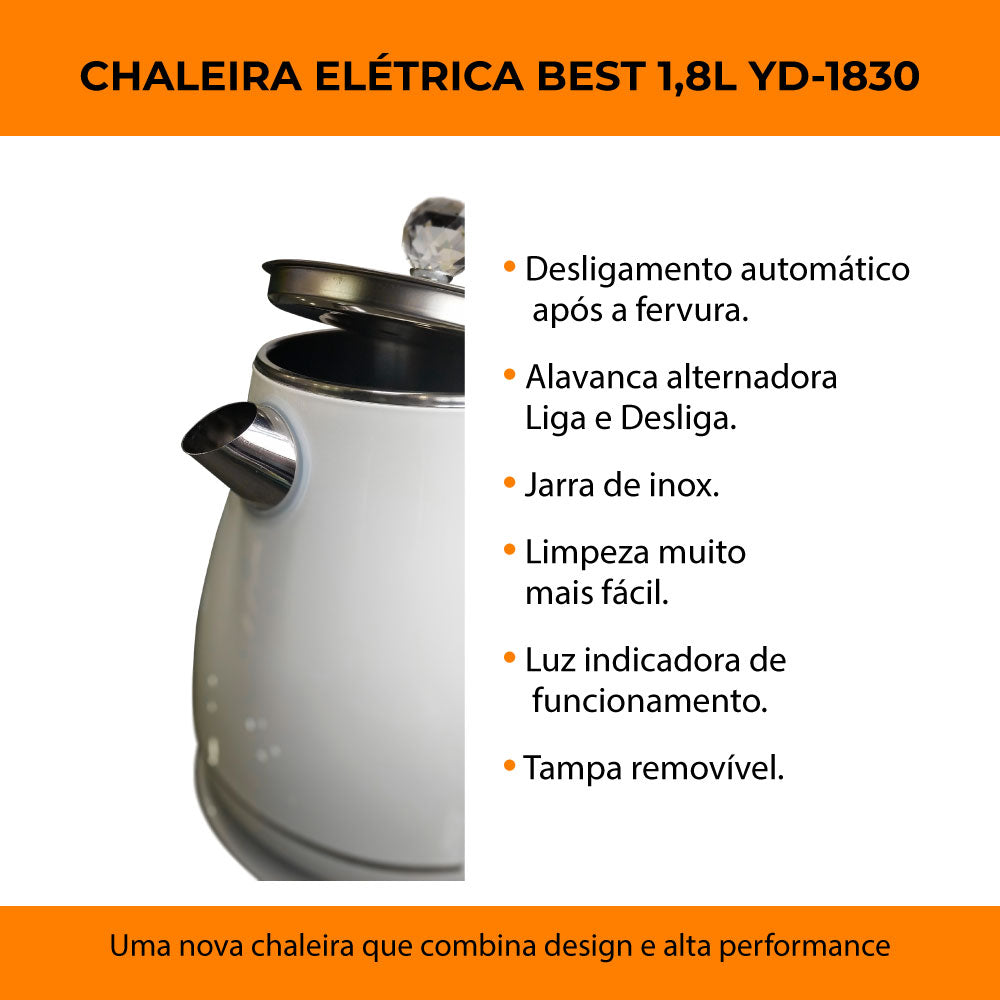 Chaleira Jarra Bule Eletrica Térmica Yd-1830c 127v Branco Best